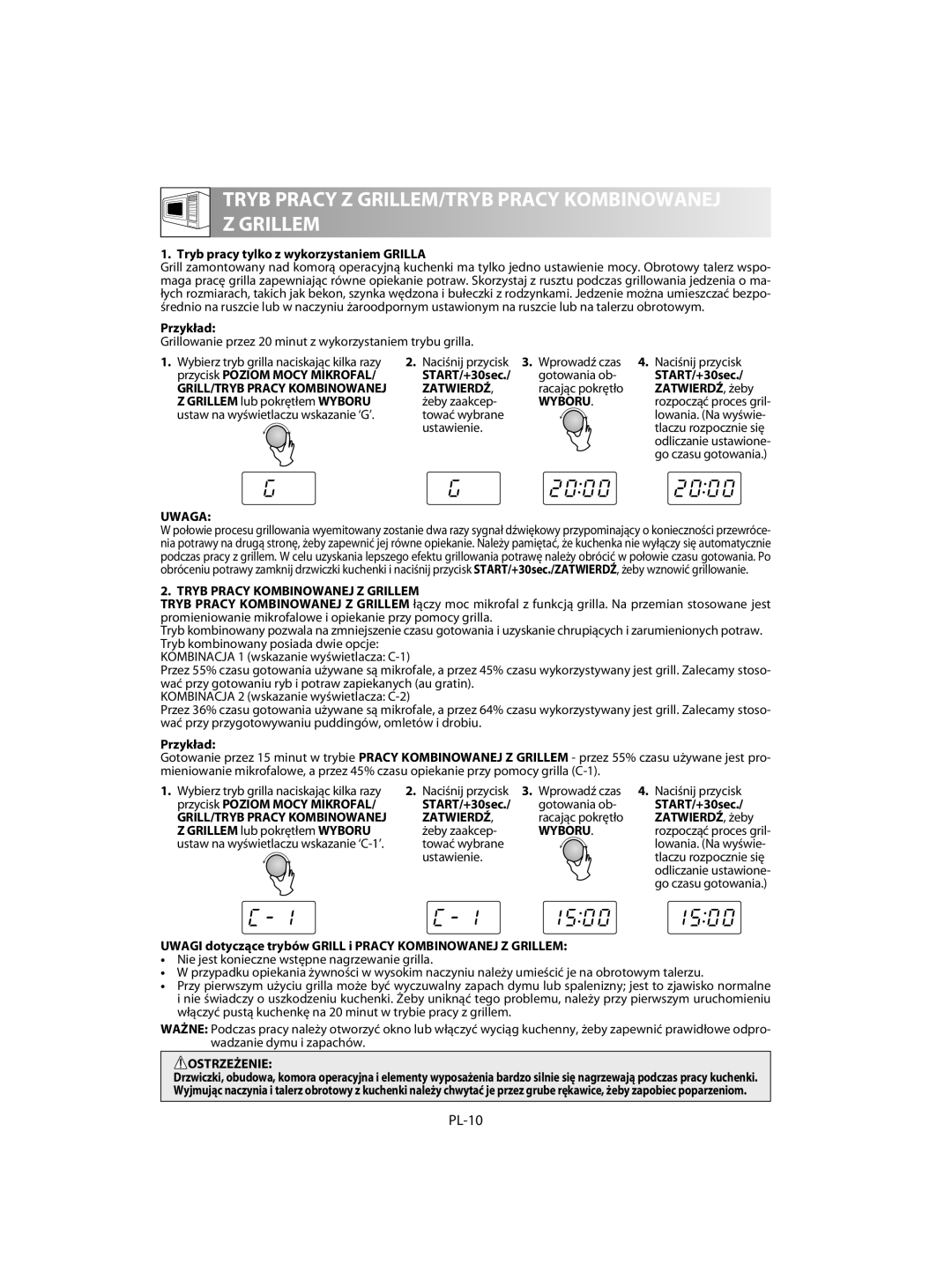 Sharp R-60ST manual PL-10, Zatwierdź, Wyboru, Tryb Pracy Kombinowanej Z Grillem 