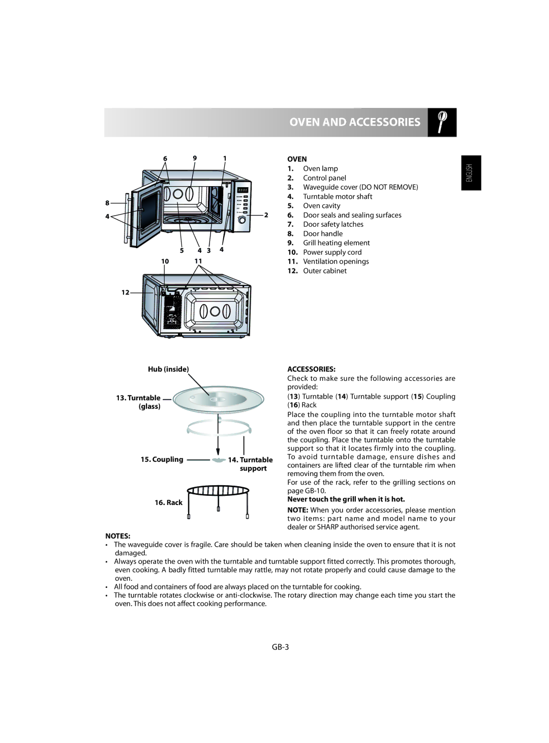 Sharp R-60ST manual Oven and Accessories, GB-3 