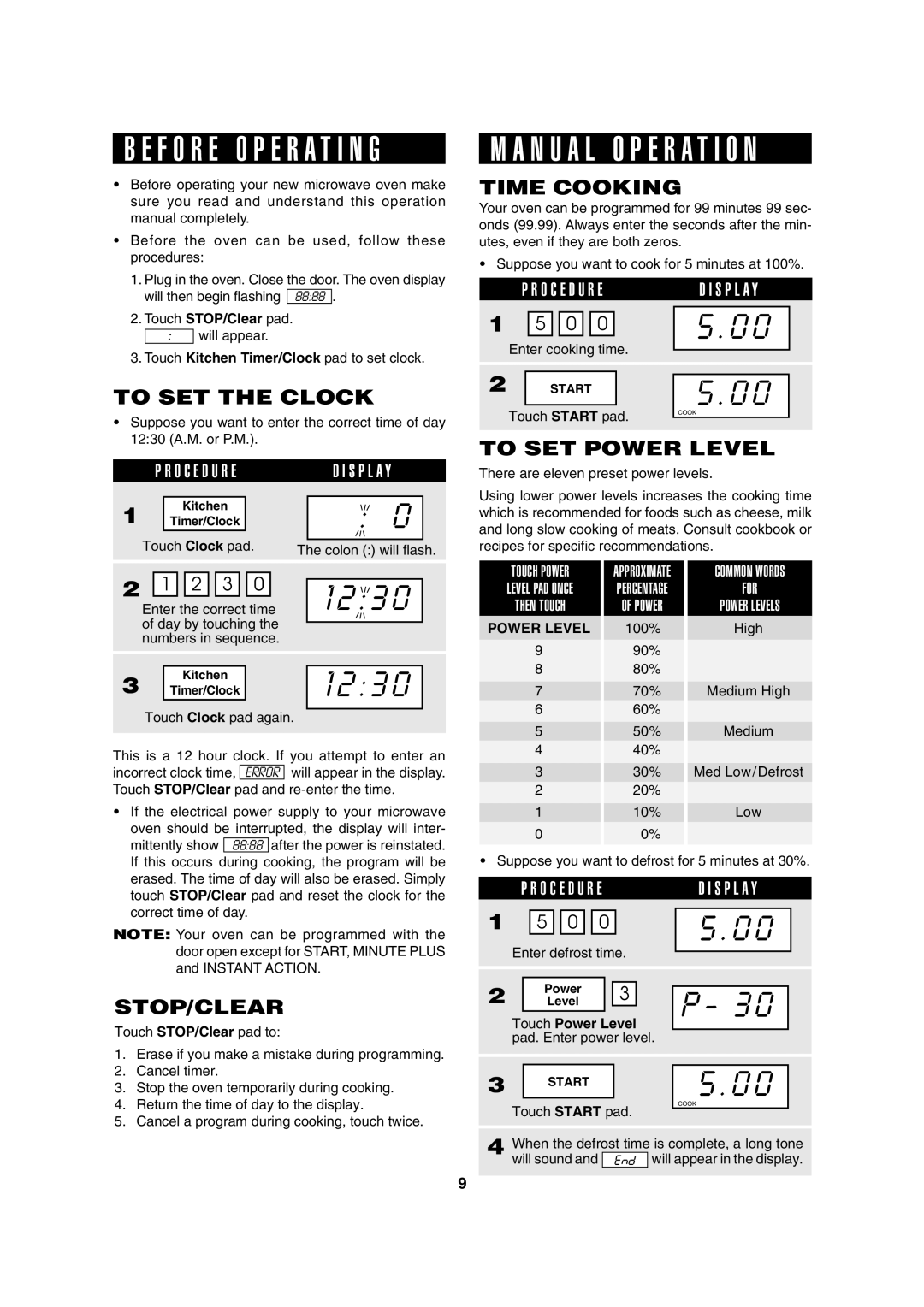 Sharp R-610D operation manual To SET the Clock, Stop/Clear, Time Cooking, To SET Power Level 