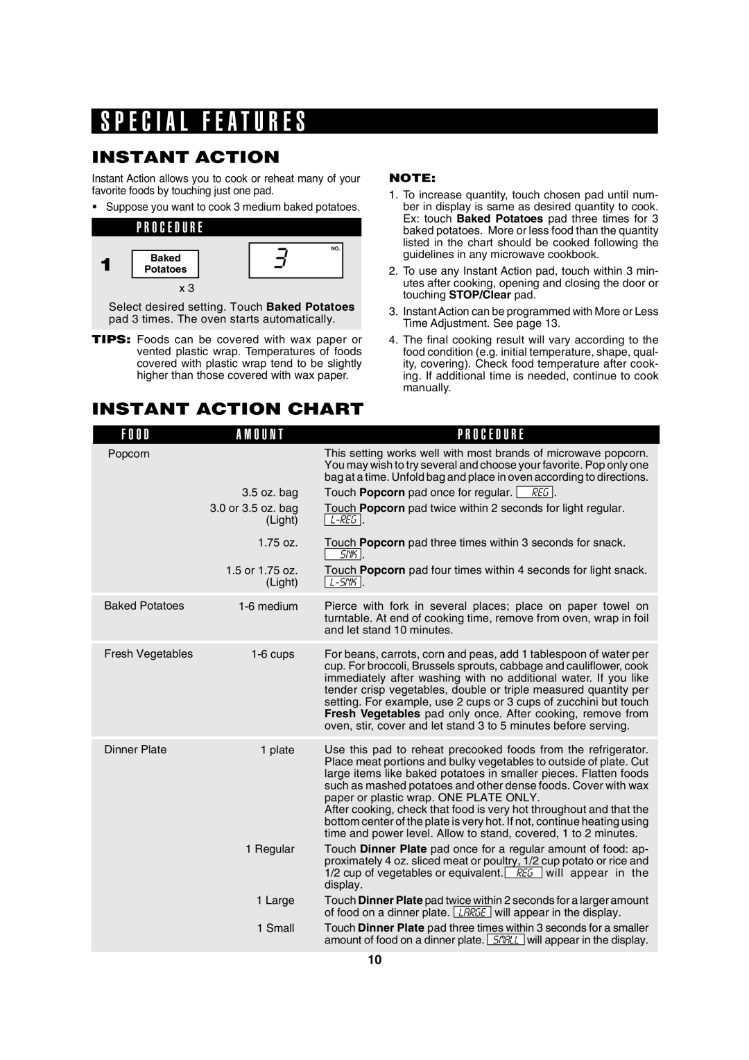 Sharp R-610D operation manual Instant Action Chart, O Da M O U N Tp R O C E D U R E 