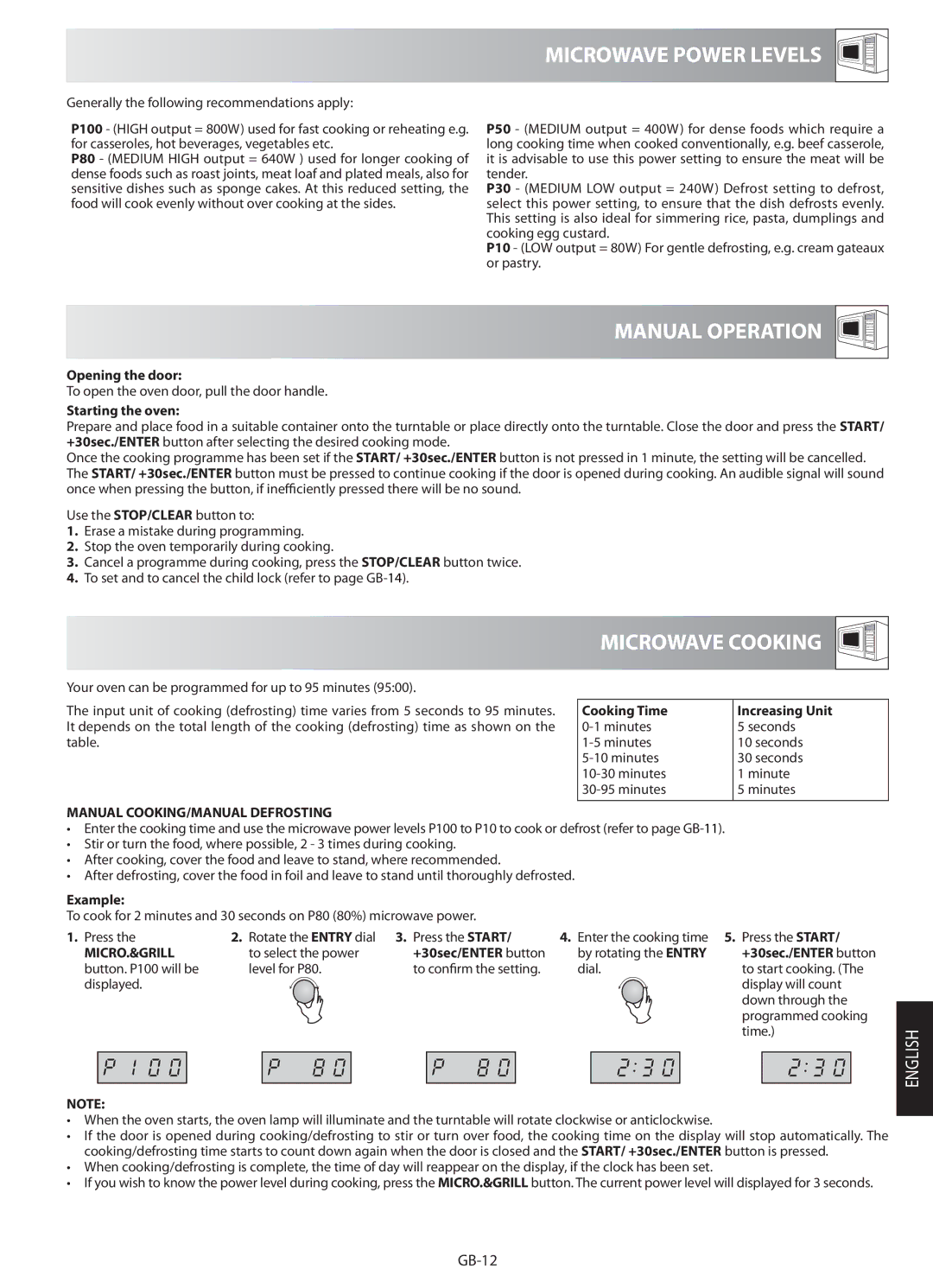 Sharp R-622STM operation manual Manual Operation, Microwave Cooking, Manual COOKING/MANUAL Defrosting 