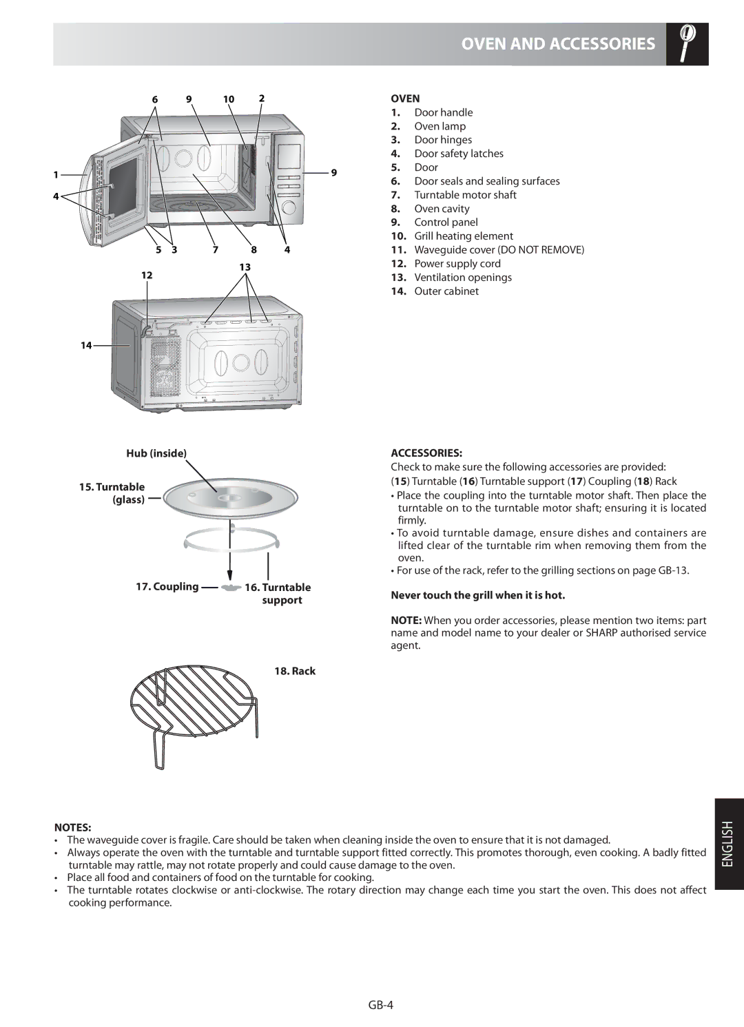 Sharp R-622STM operation manual Oven, Accessories 