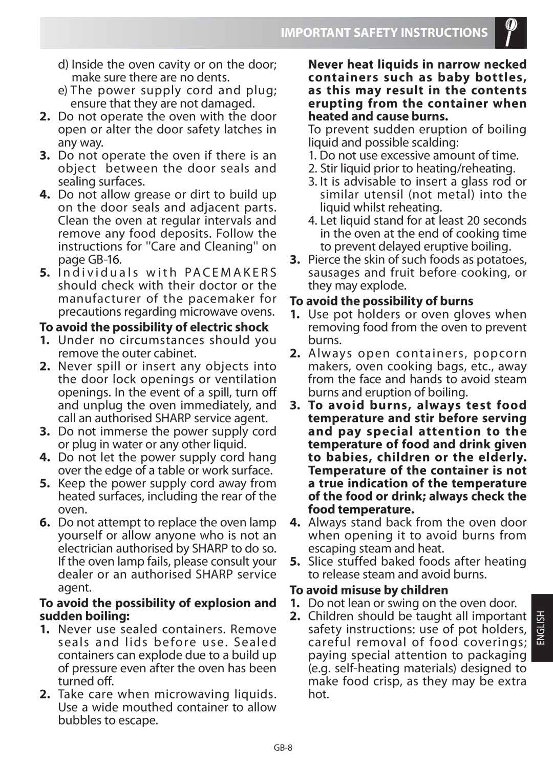 Sharp R-622STM operation manual To avoid the possibility of explosion and sudden boiling 