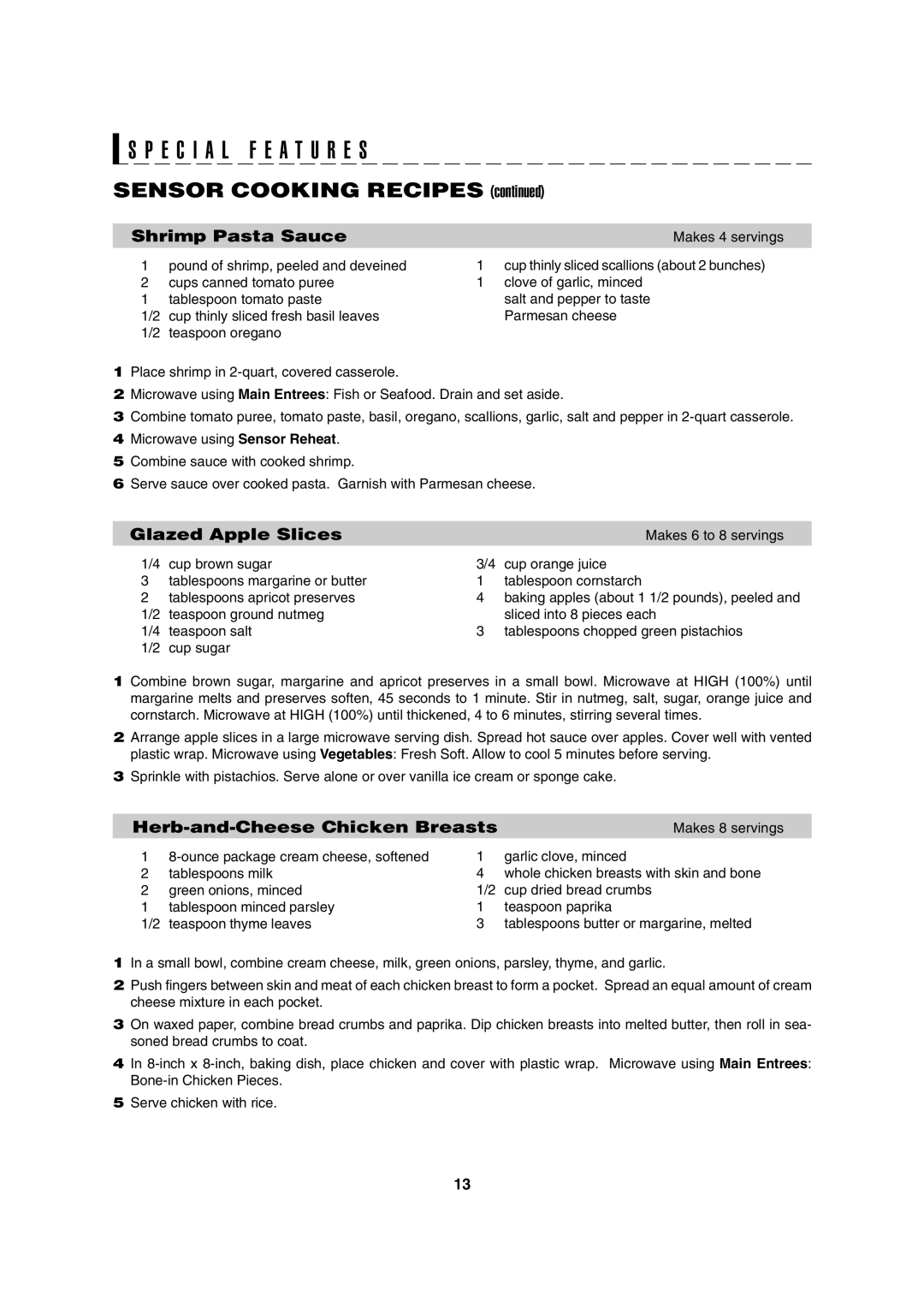 Sharp R-630D operation manual Sensor Cooking Recipes, Makes 8 servings 