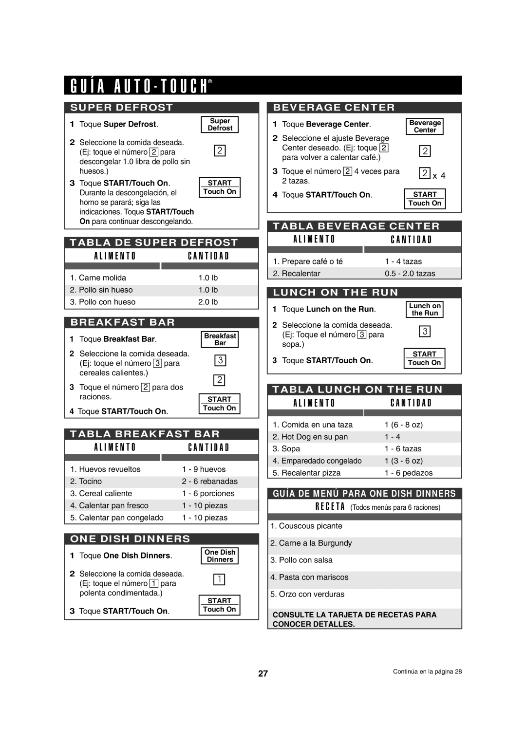 Sharp R-630D Toque Super Defrost, Toque START/Touch On, Toque Beverage Center, Toque Breakfast Bar, Toque One Dish Dinners 