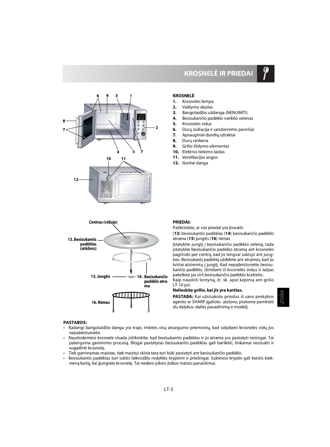 Sharp R-63ST operation manual Krosnelė IR Priedai, LT-3, Pastabos 