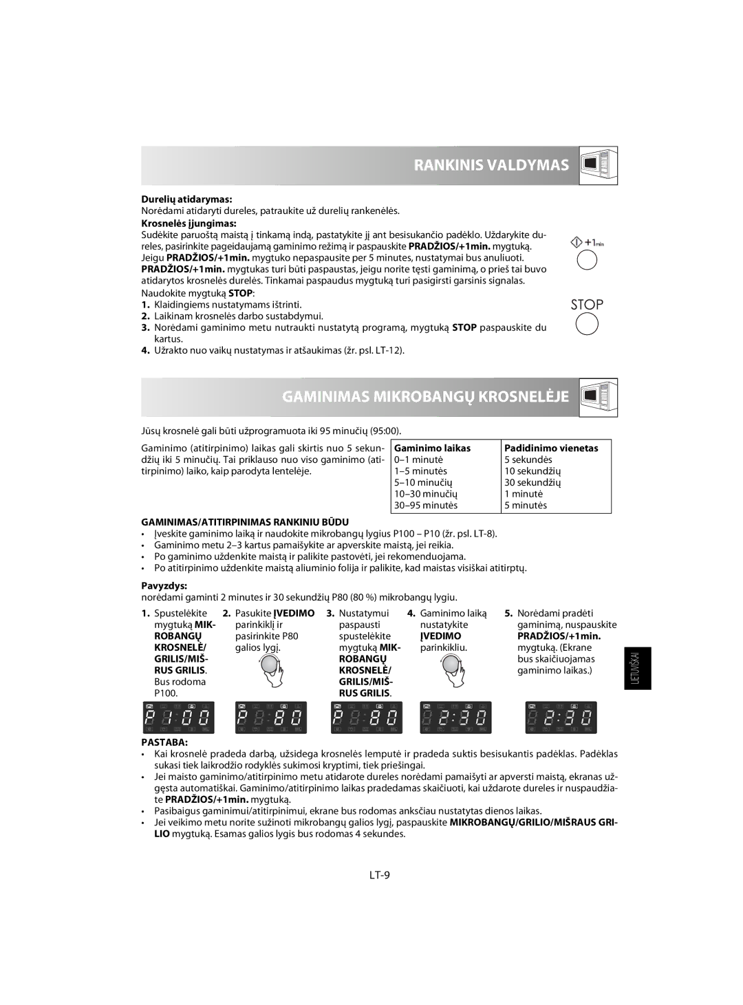 Sharp R-63ST operation manual Rankinis Valdymas, Gaminimas Mikrobangų Krosnelėje, LT-9 