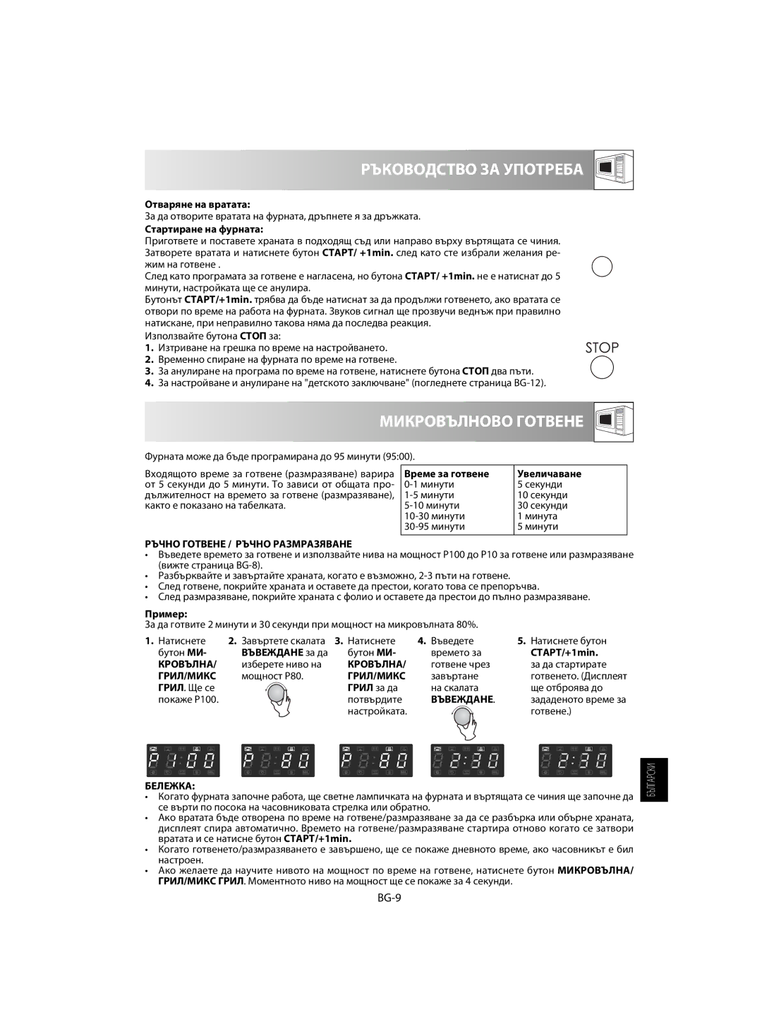 Sharp R-63ST operation manual Ръководство ЗА Употреба, Микровълново Готвене, BG-9 