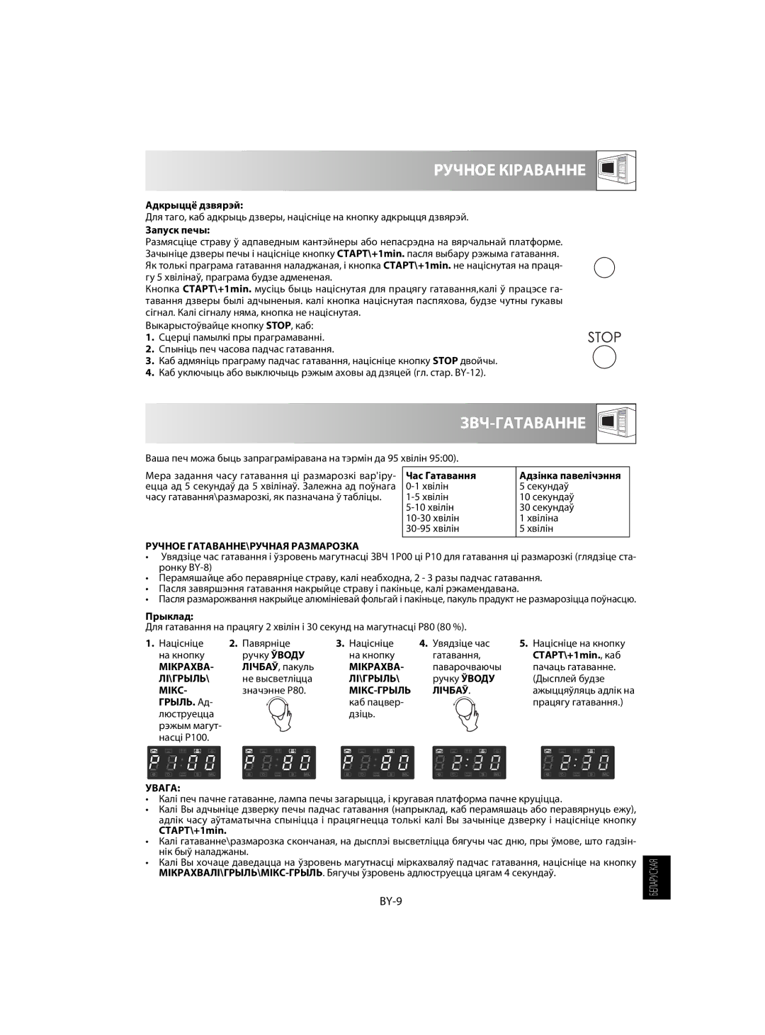 Sharp R-63ST operation manual Ручное Кіраванне, Звч-Гатаванне, BY-9 