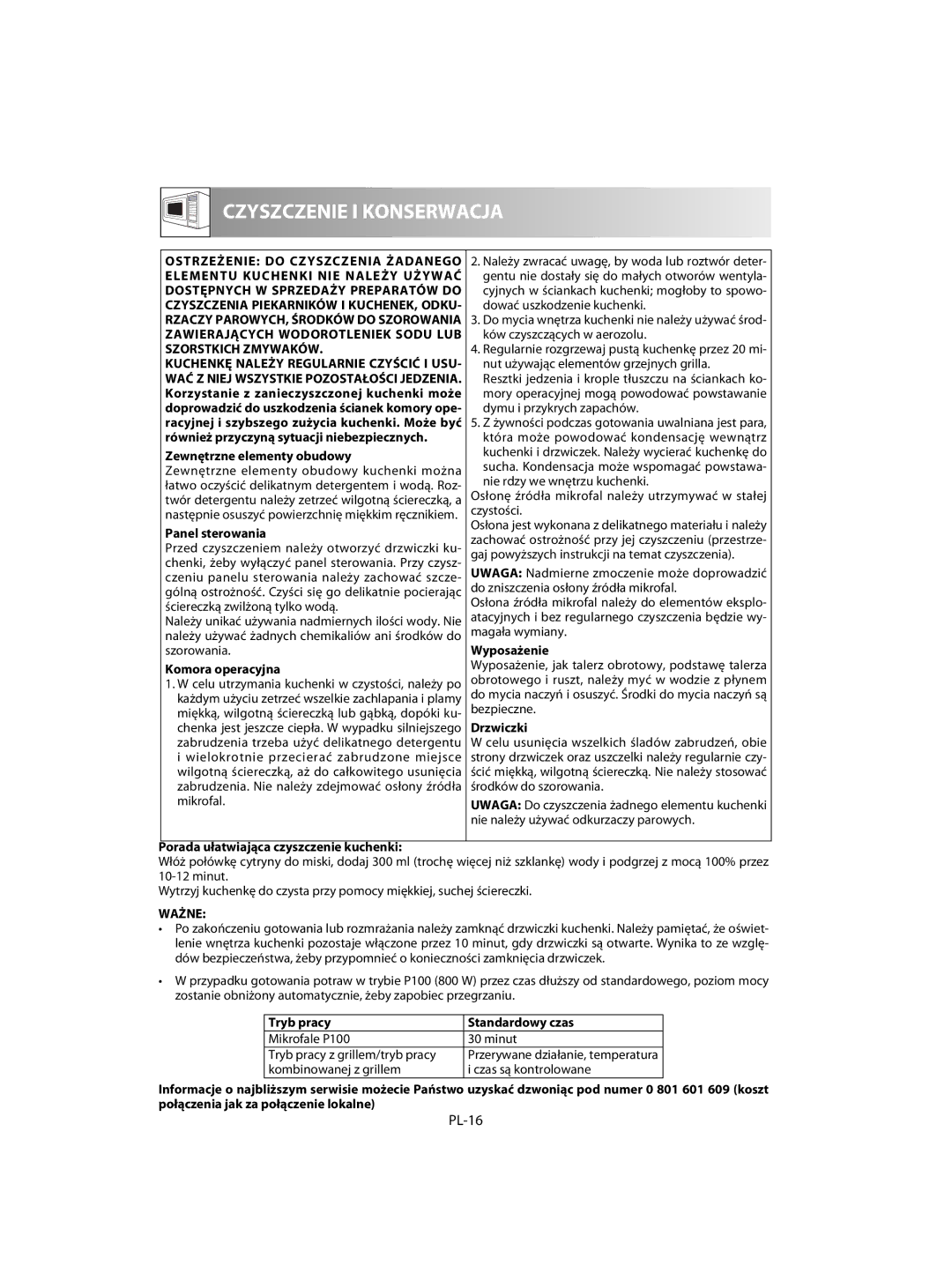 Sharp R-63ST operation manual PL-16, Ważne 