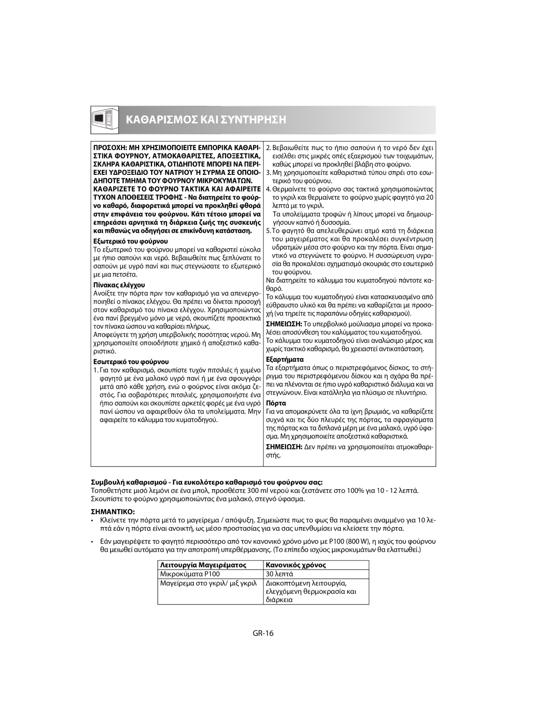 Sharp R-63ST operation manual GR-16, Σημαντικο 