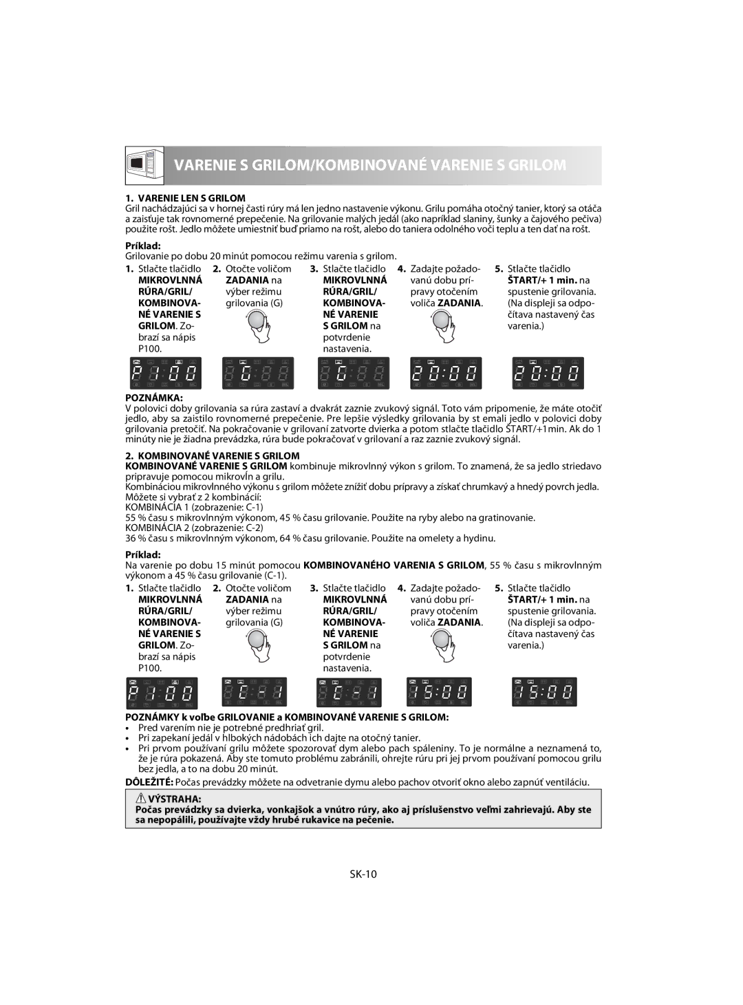 Sharp R-63ST operation manual SK-10, Varenie LEN S Grilom, Kombinova, NÉ Varenie S 