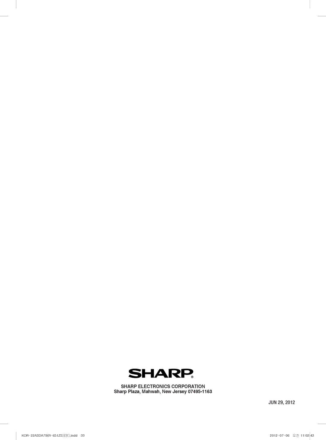 Sharp R-651ZS warranty Sharp Plaza, Mahwah, New Jersey 