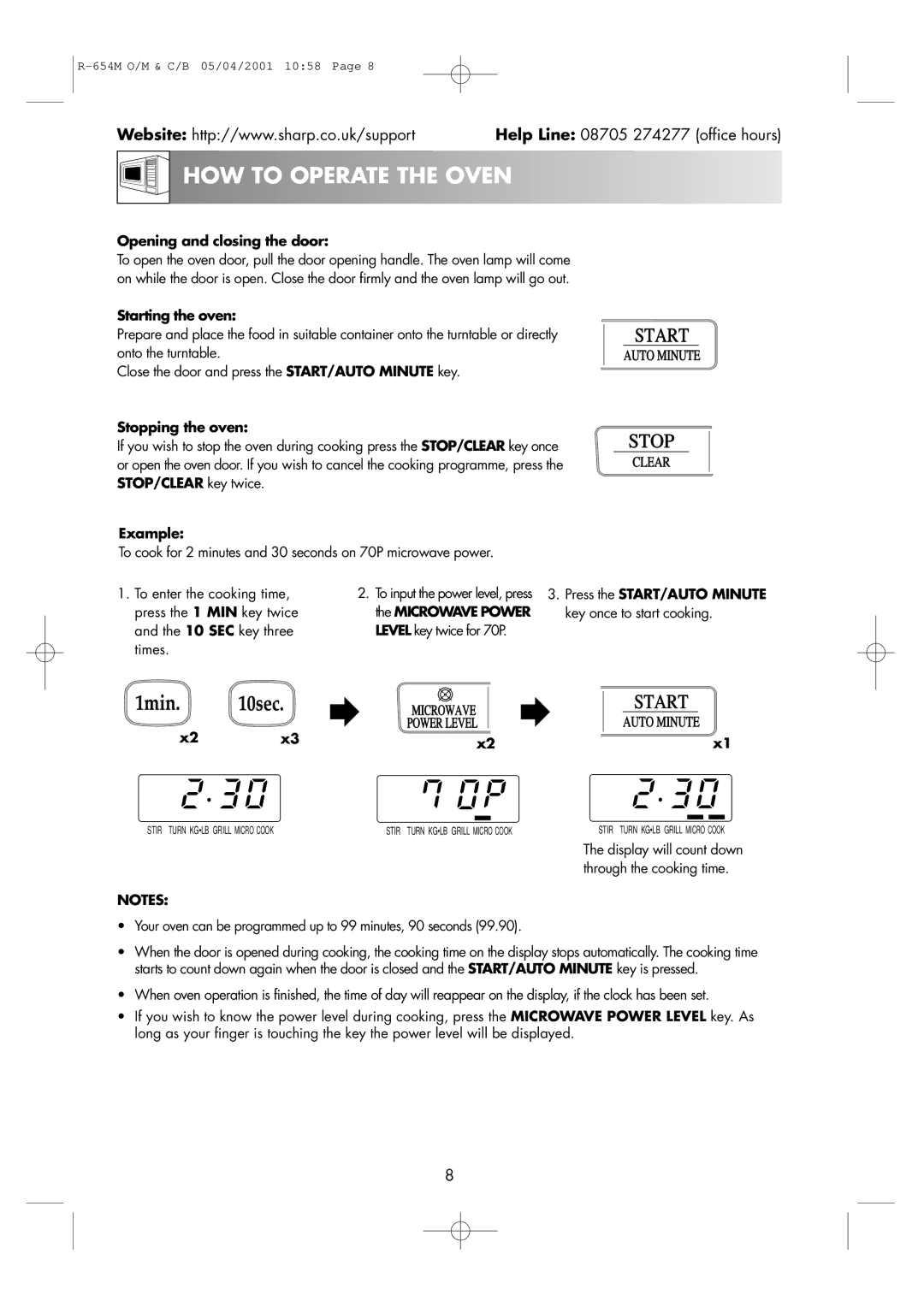 Sharp R-654M operation manual HOW to Operate the Oven, Opening and closing the door, Starting the oven, Stopping the oven 