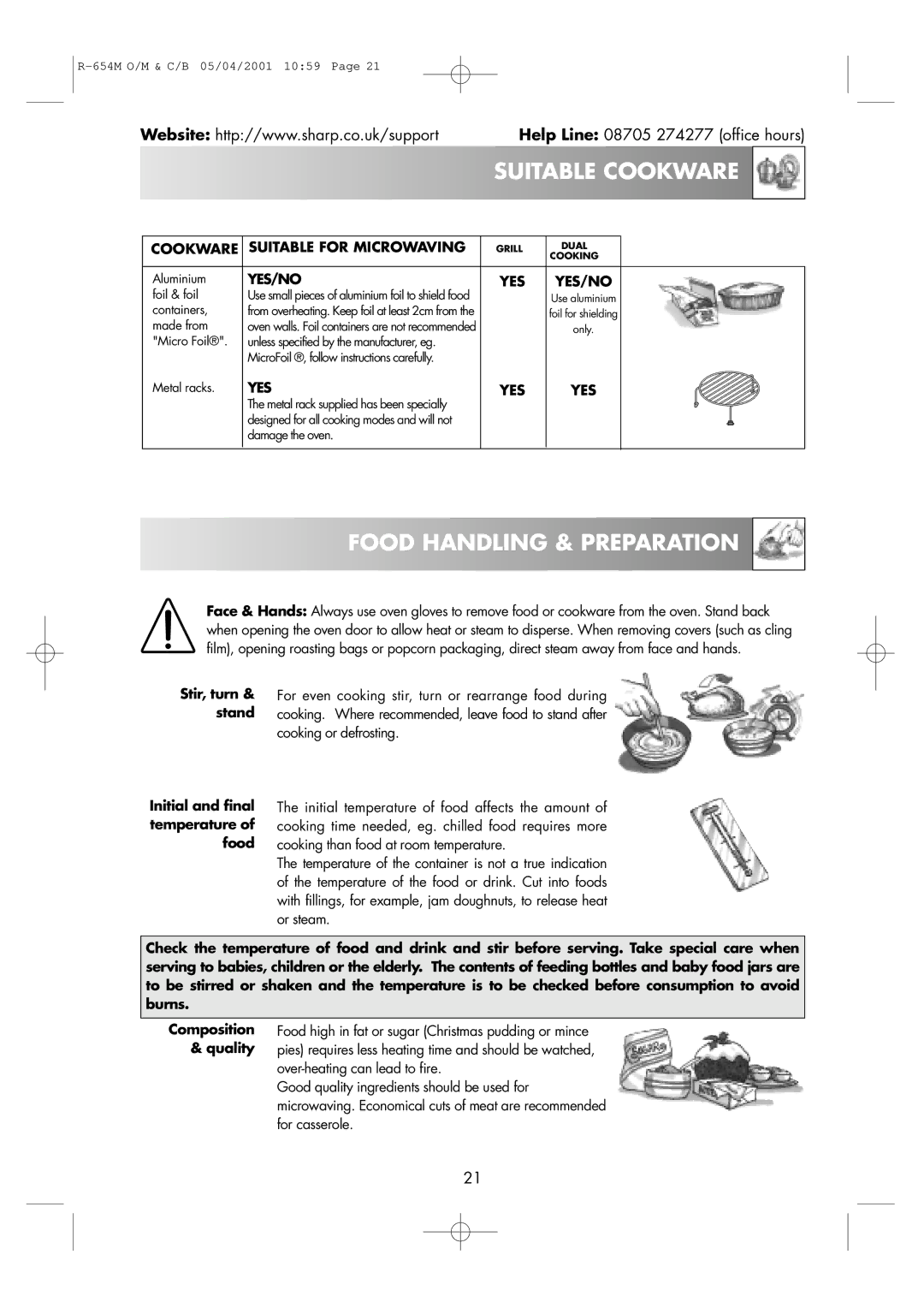 Sharp R-654M operation manual Yes/No, Stir, turn & stand Initial and final temperature of food 