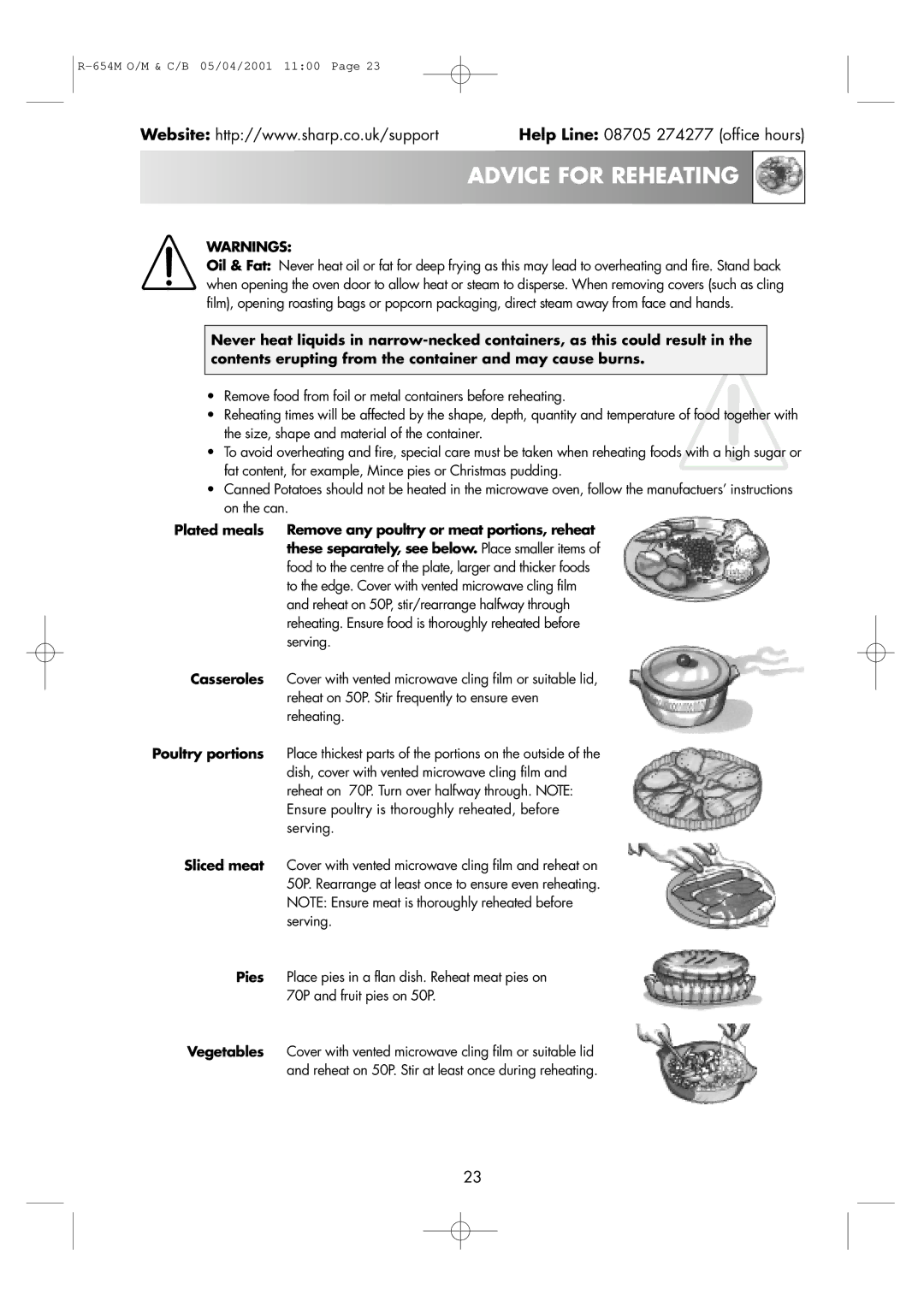 Sharp R-654M operation manual Advice for Reheating 