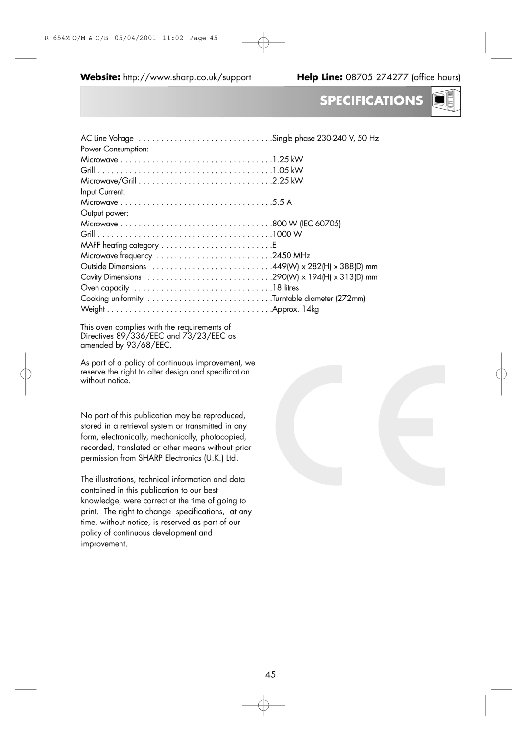 Sharp R-654M operation manual 654M O/M & C/B 05/04/2001 1102 