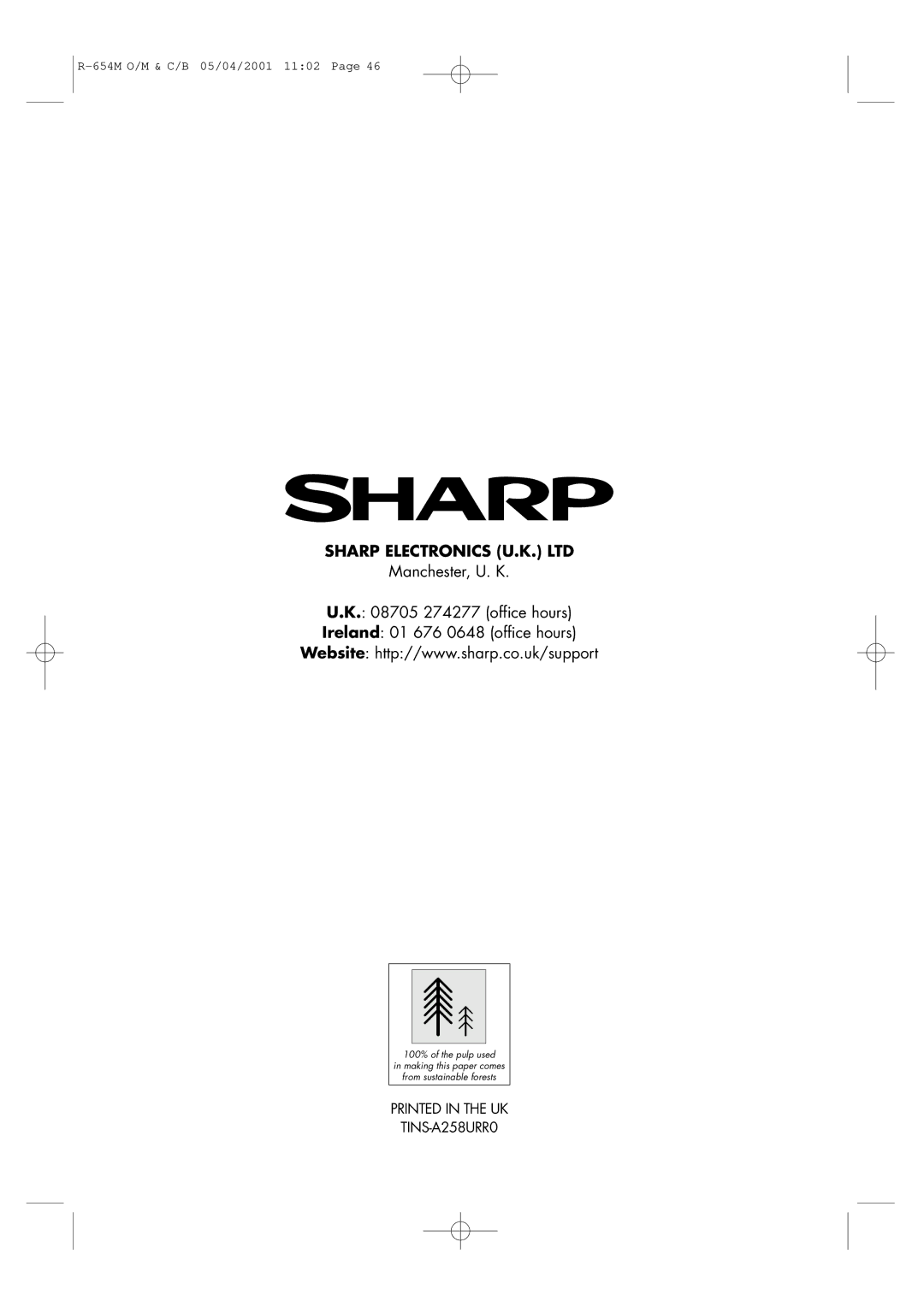 Sharp R-654M operation manual TINS-A258URR0 