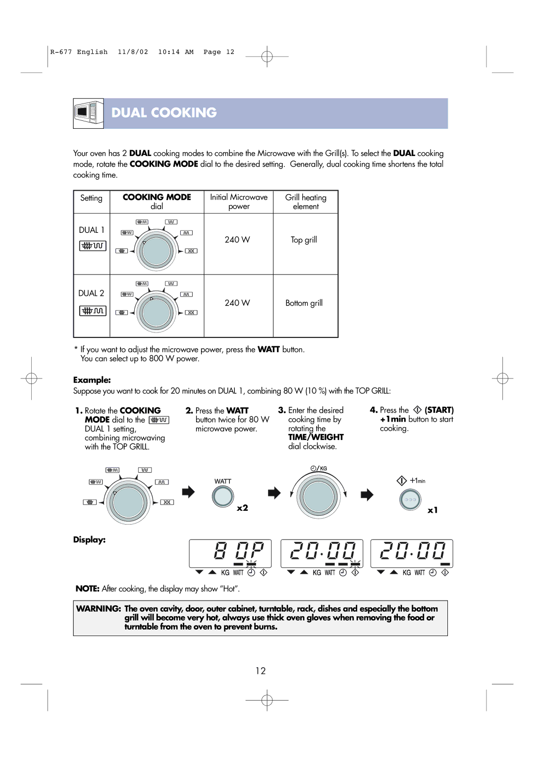 Sharp R-677F operation manual Dual Cooking, Cooking Mode 