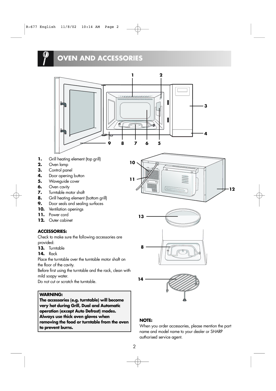 Sharp R-677F operation manual Oven and Accessories 