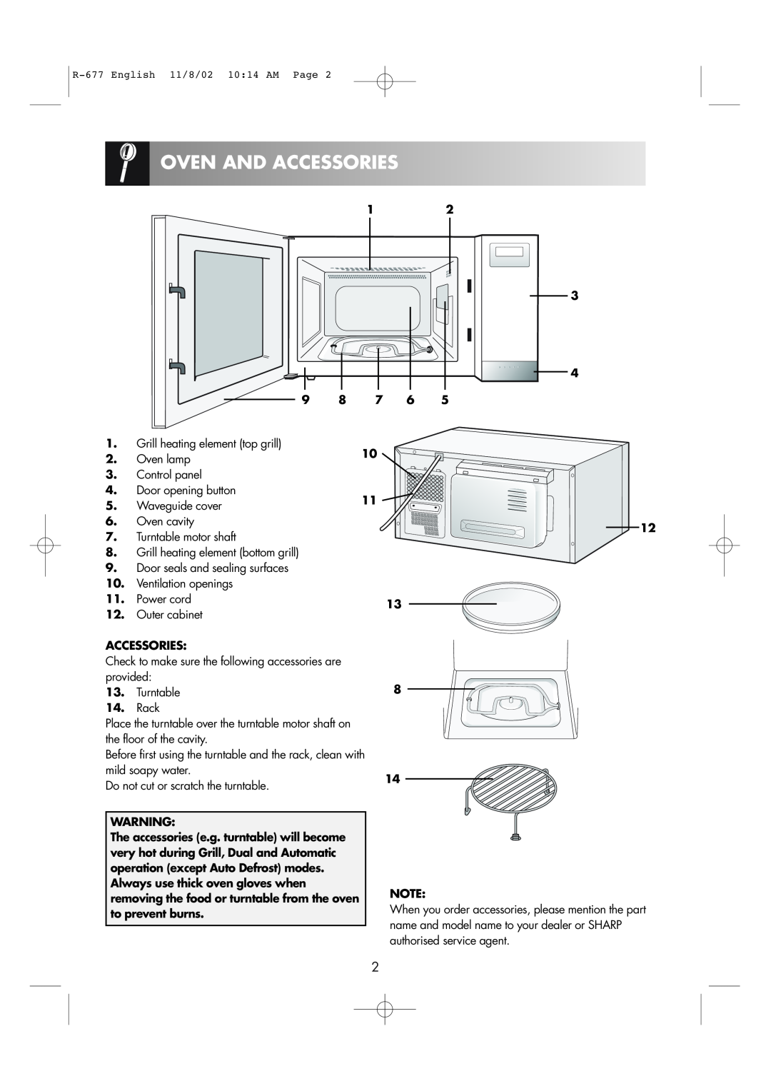 Sharp R-677F operation manual Oven And Accessories 