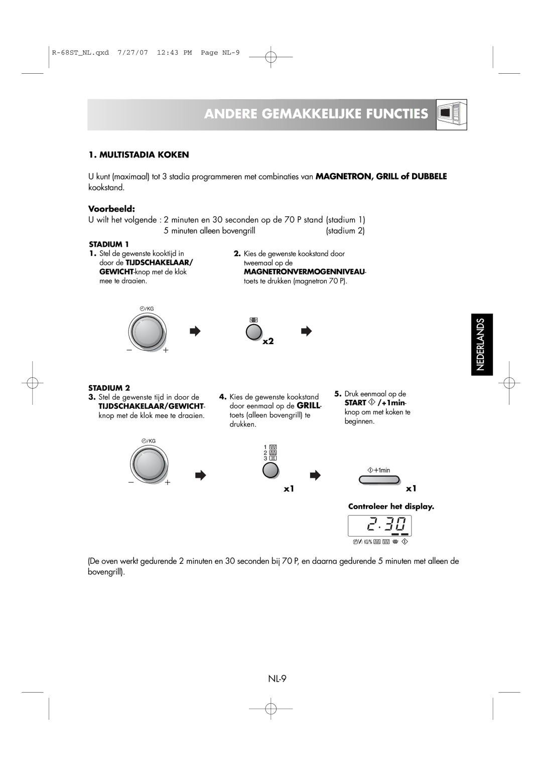 Sharp R-68ST Andere Gemakkelijke Functies, Multistadia Koken, Stadium, Magnetronvermogenniveau, Tijdschakelaar/Gewicht 