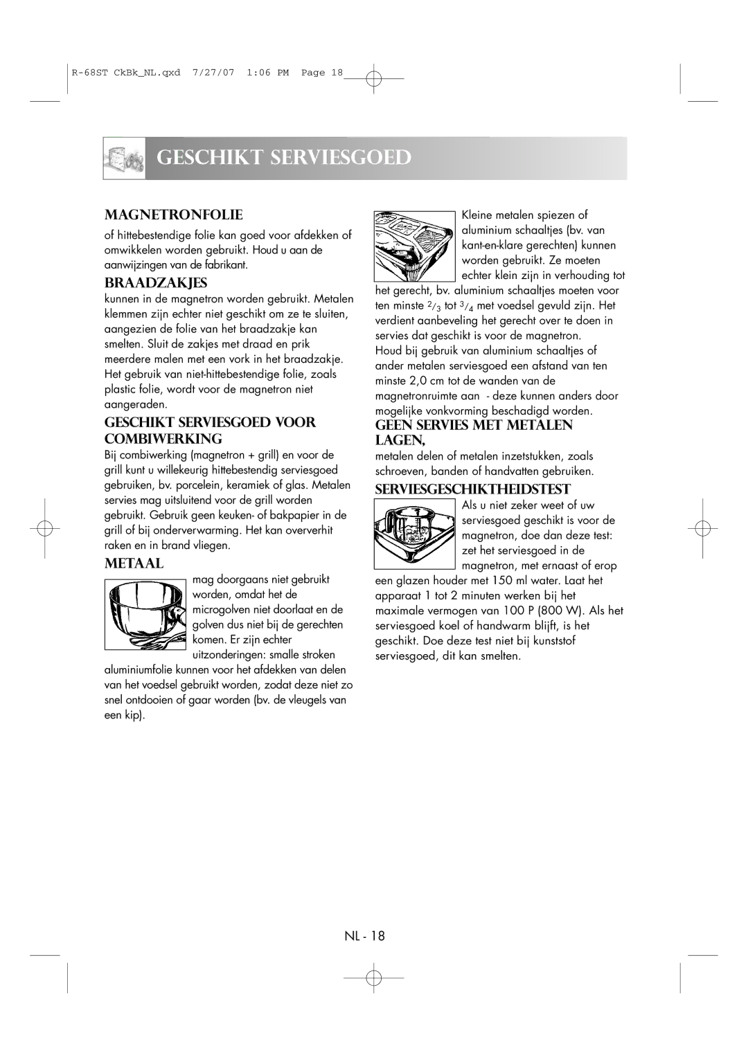 Sharp R-68ST Magnetronfolie, Braadzakjes, Geschikt Serviesgoed Voor Combiwerking, Metaal, Geen Servies MET Metalen Lagen 