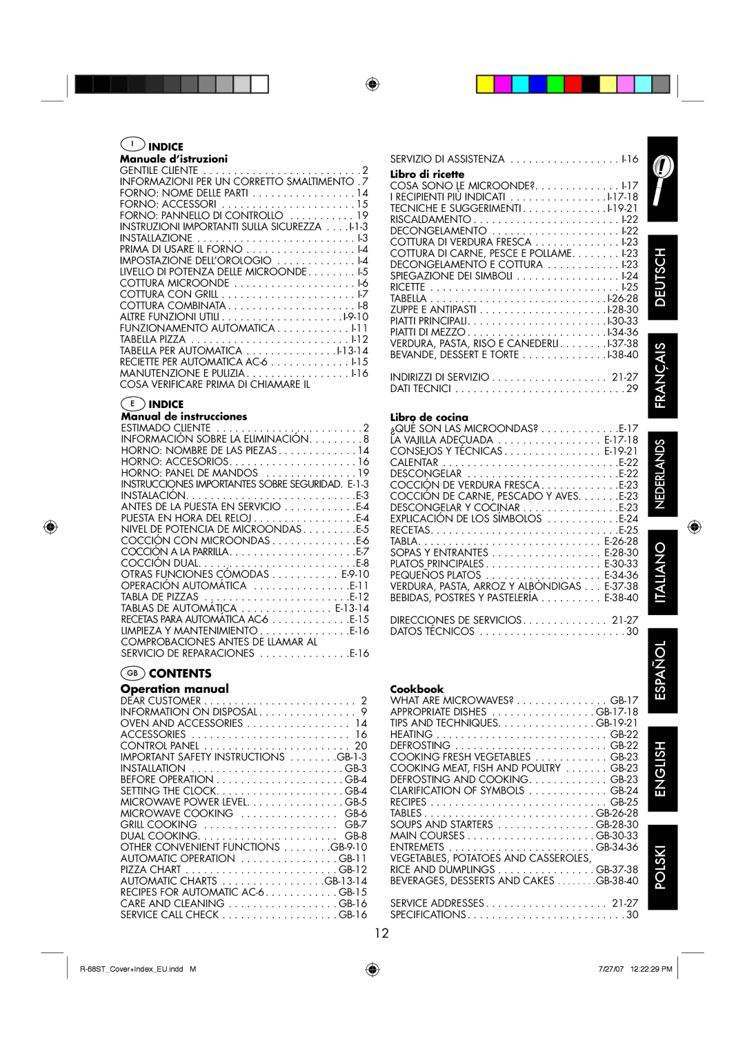 Sharp R-68ST manual GB Contents 