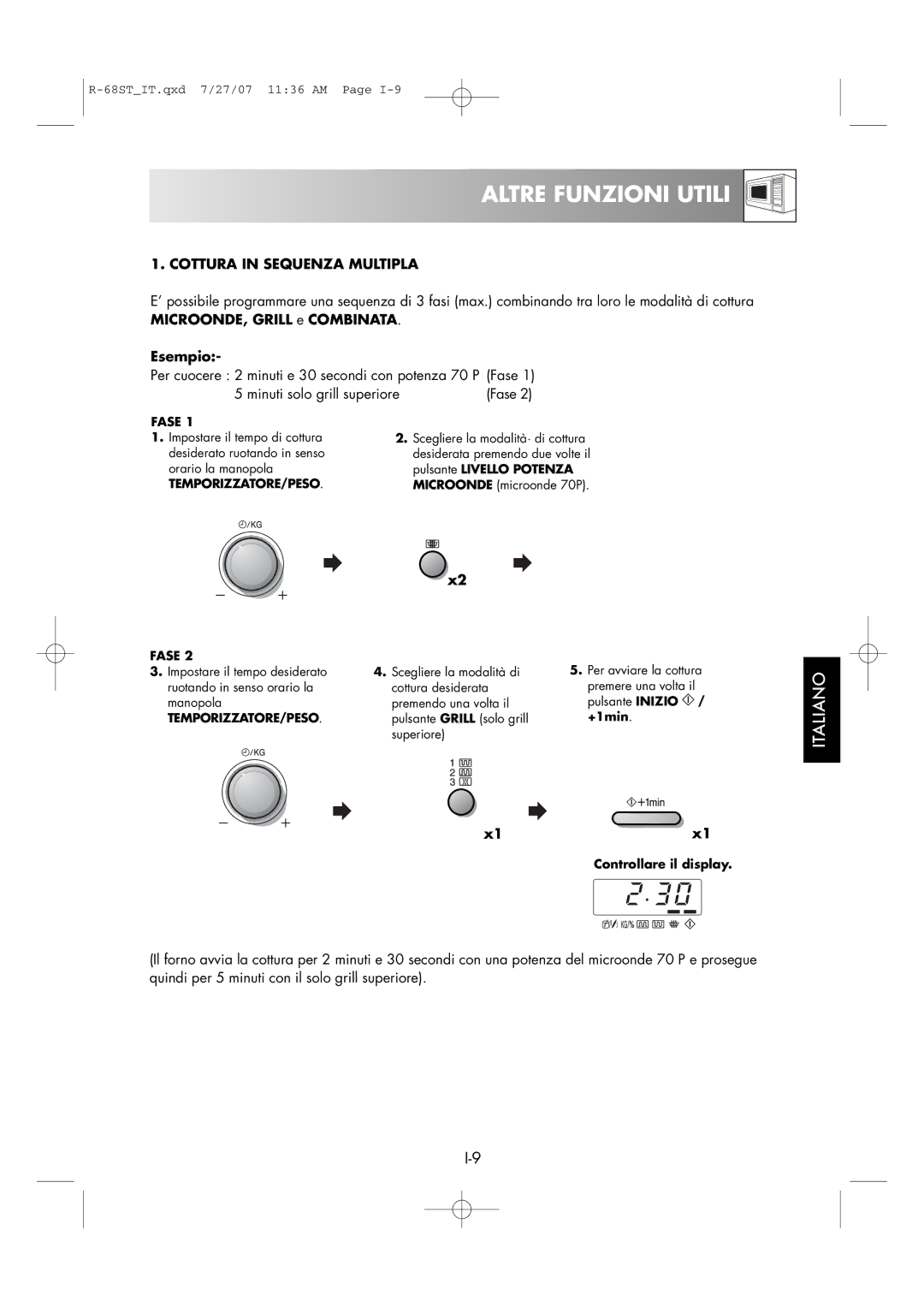 Sharp R-68ST manual Altre Funzioni Utili, Cottura in Sequenza Multipla, Fase 