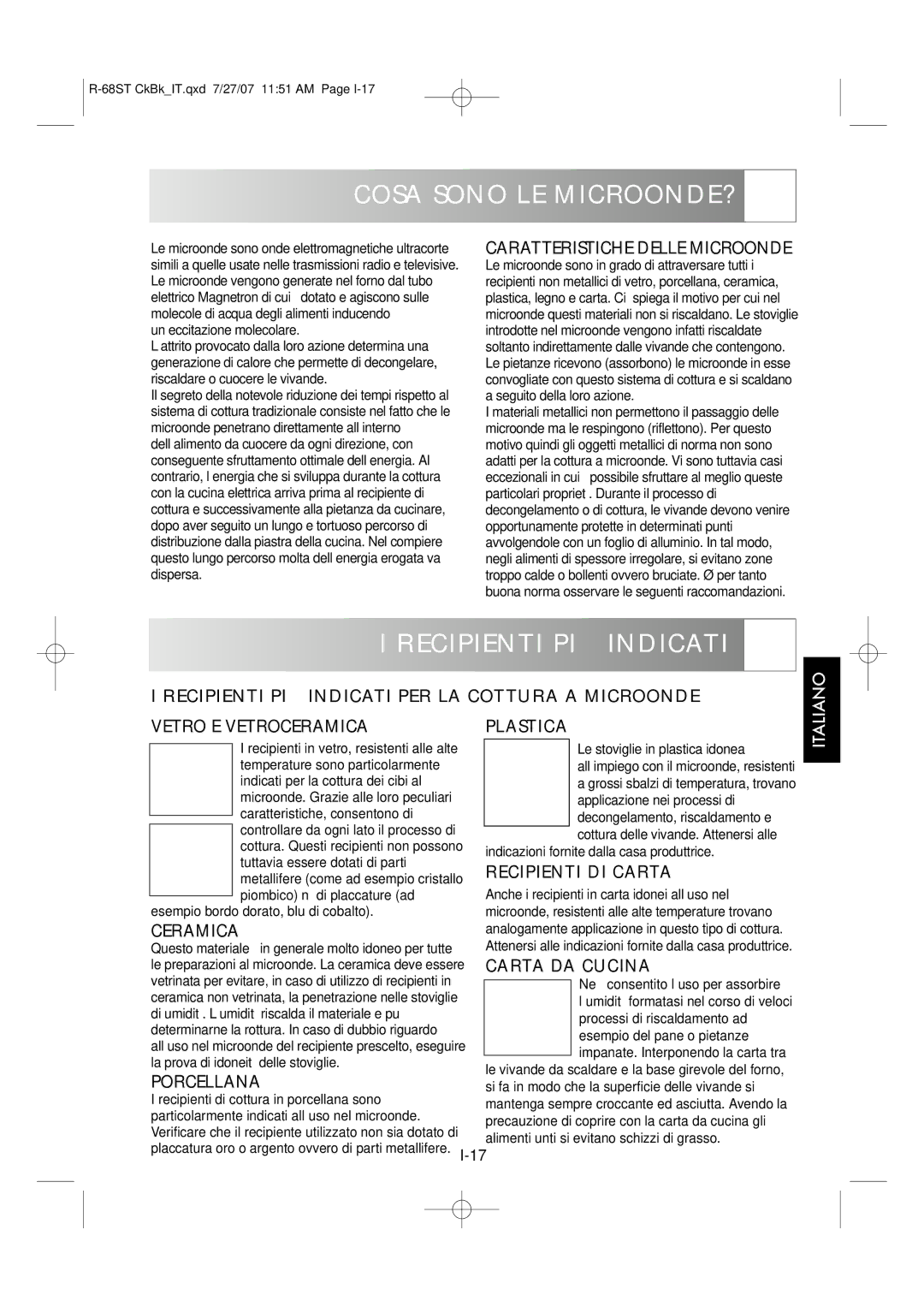 Sharp R-68ST manual Cosa Sono LE MICROONDE? 