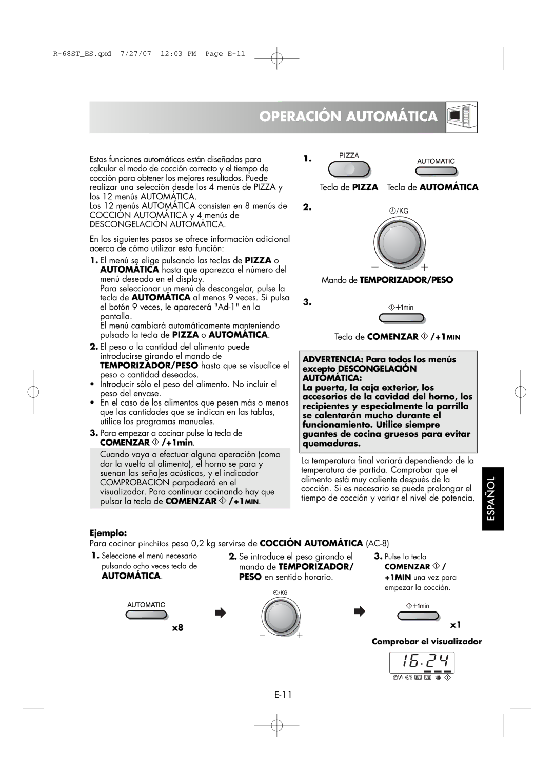 Sharp R-68ST manual Operación Automática 