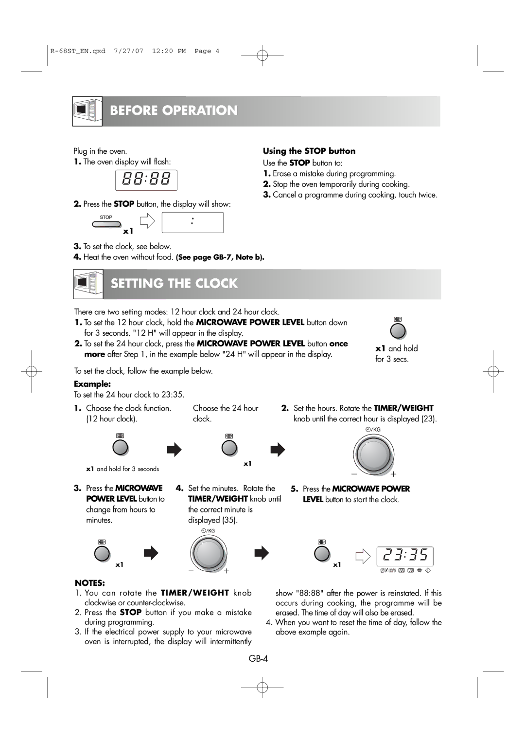 Sharp R-68ST manual Before Operation, Setting the Clock 