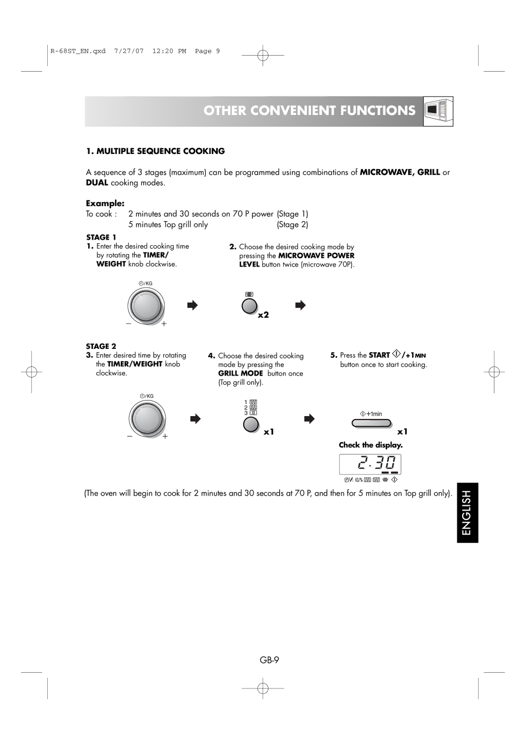 Sharp R-68ST manual Other Convenient Functions, Multiple Sequence Cooking, Stage 