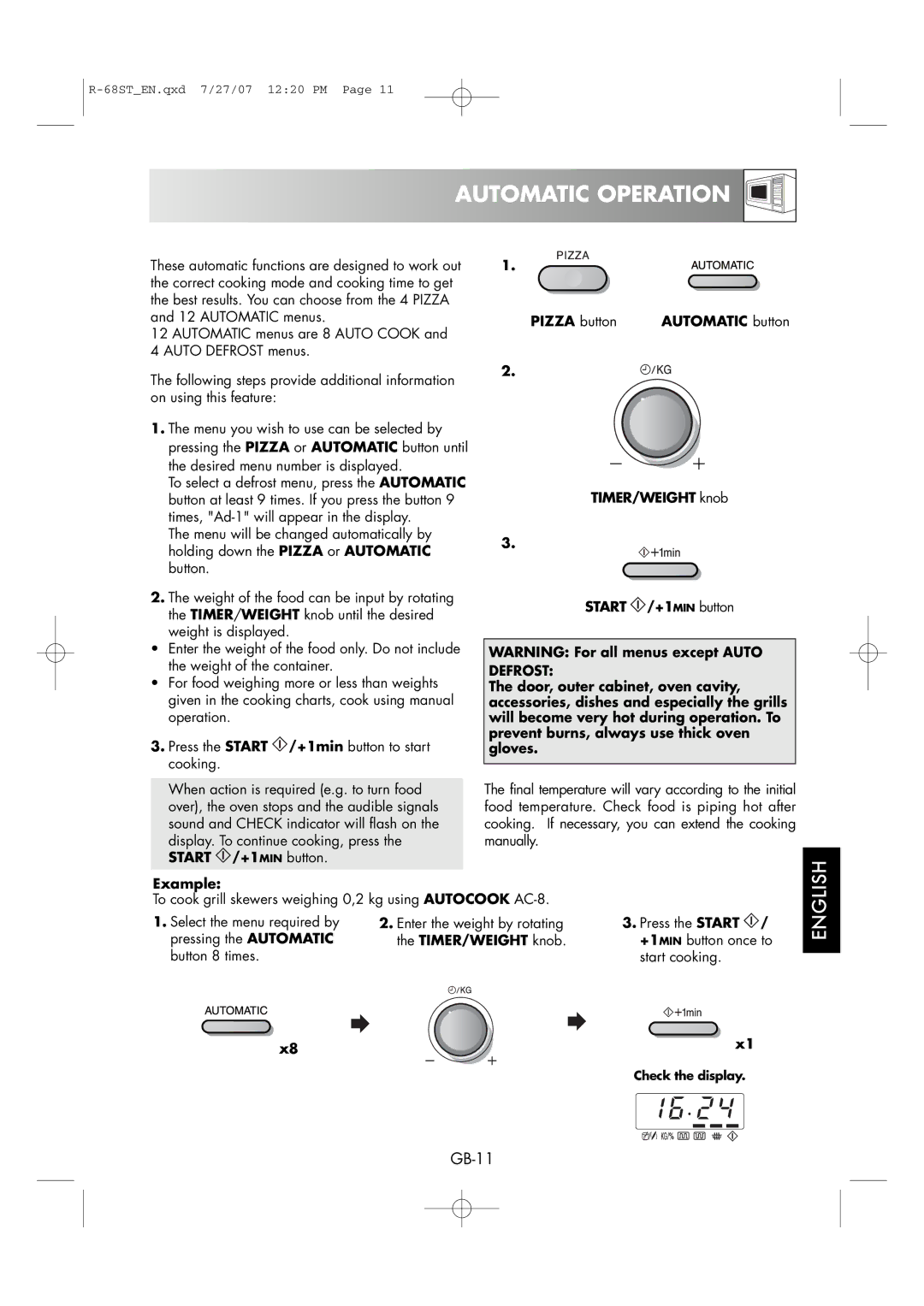 Sharp R-68ST manual Automatic Operation, Defrost 