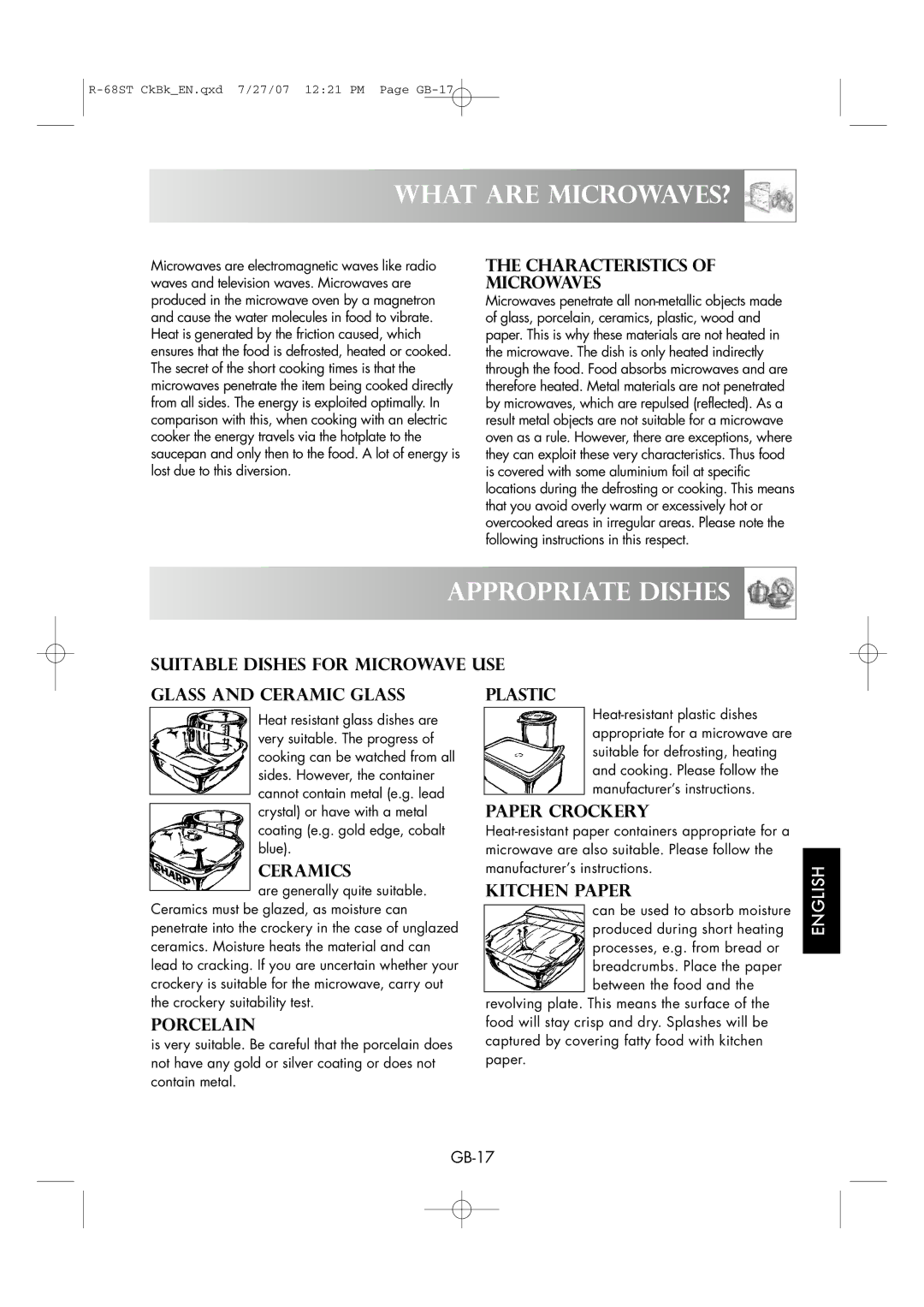 Sharp R-68ST manual What are MICROWAVES?, Appropriate Dishes 