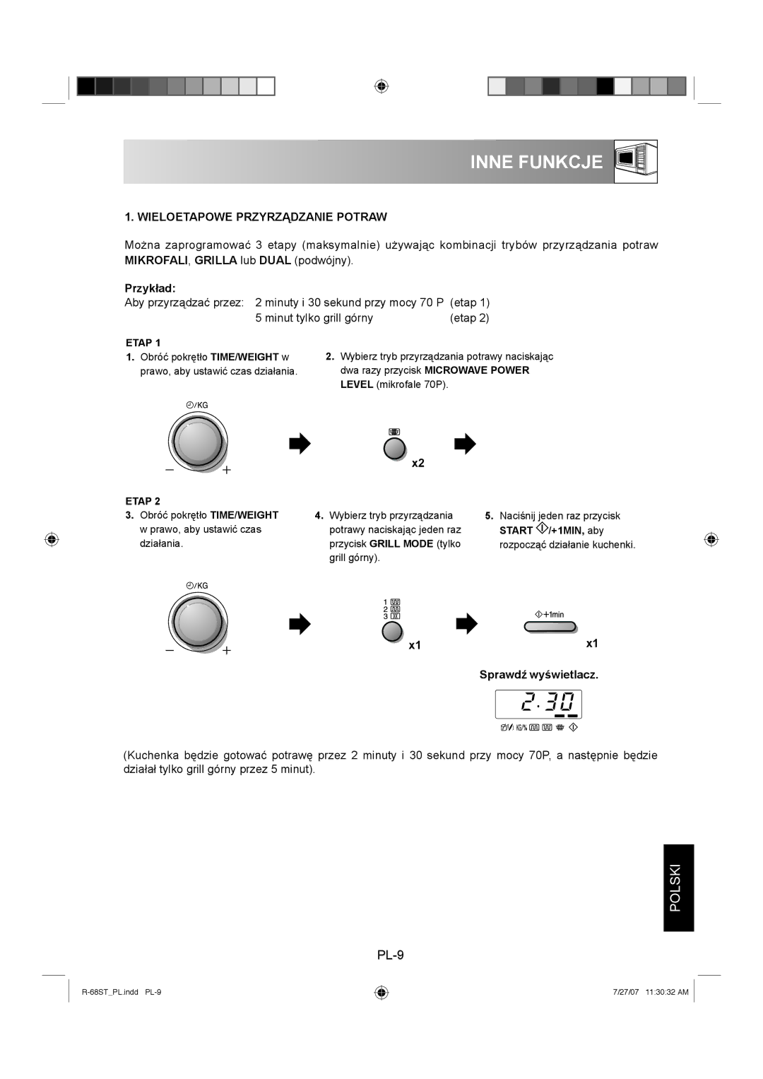 Sharp R-68ST manual Inne Funkcje, Wieloetapowe Przyrządzanie Potraw, Etap 