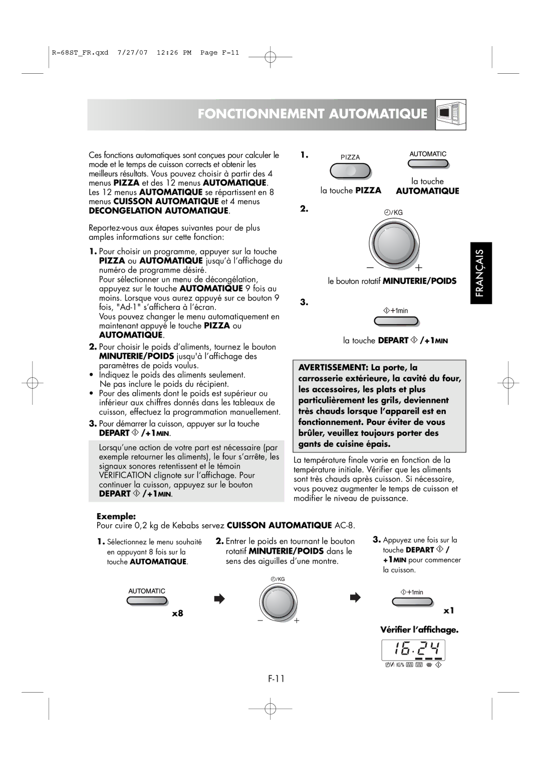 Sharp R-68ST manual Fonctionnement Automatique, Decongelation Automatique 