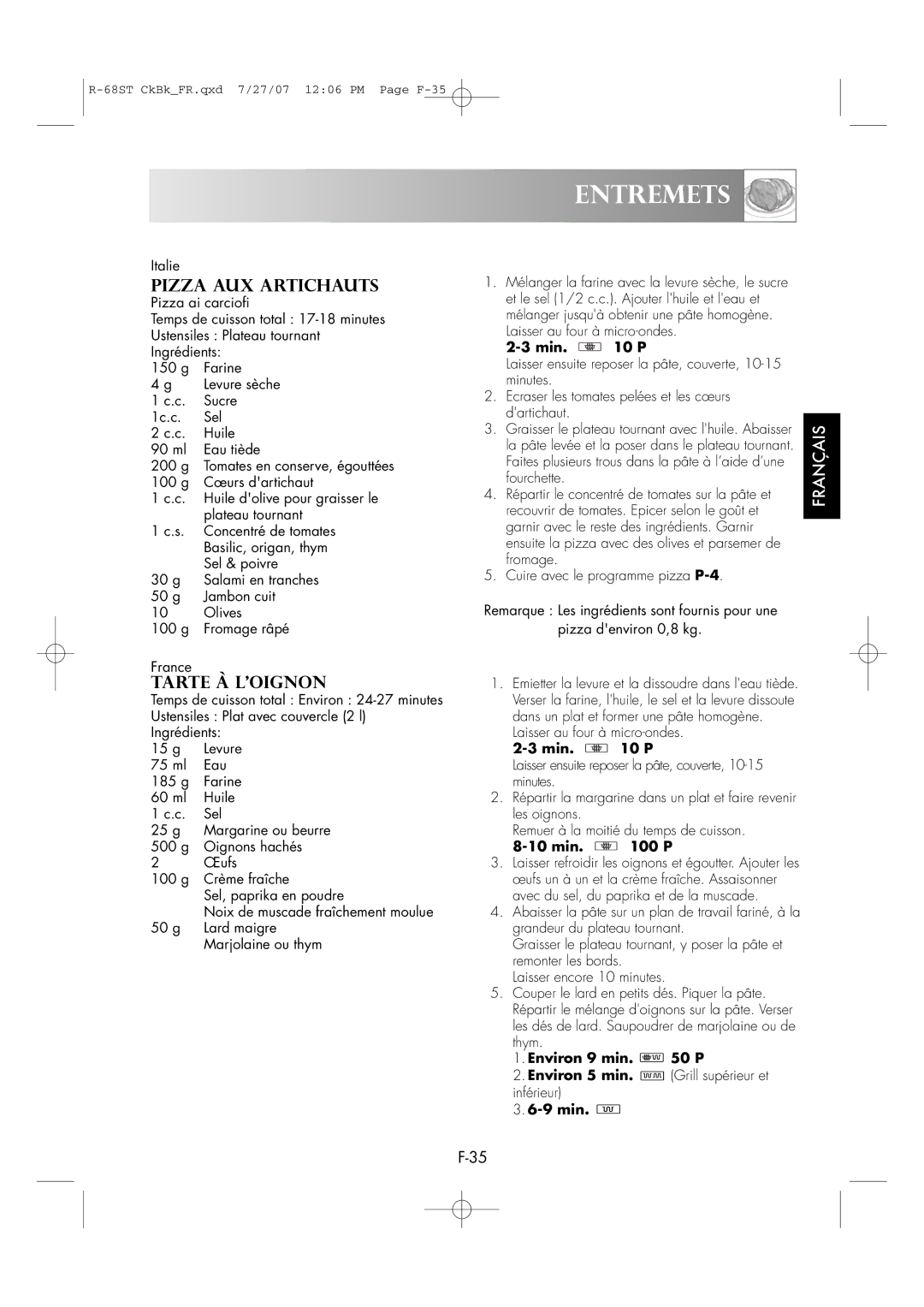 Sharp R-68ST manual WAS Sind MIKROWELLENTREMETSN?, Tarte À L’OIGNON, Laisser au four à micro-ondes, Environ 9 min P 