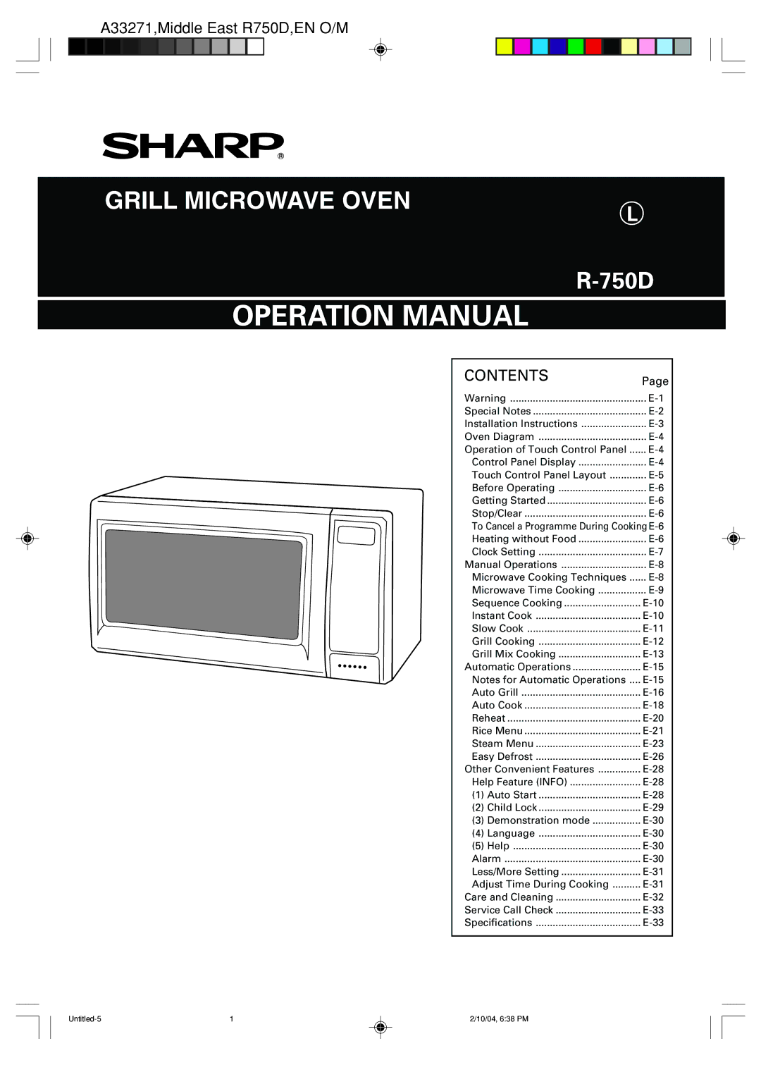 Sharp R-750D operation manual Grill Microwave Oven 