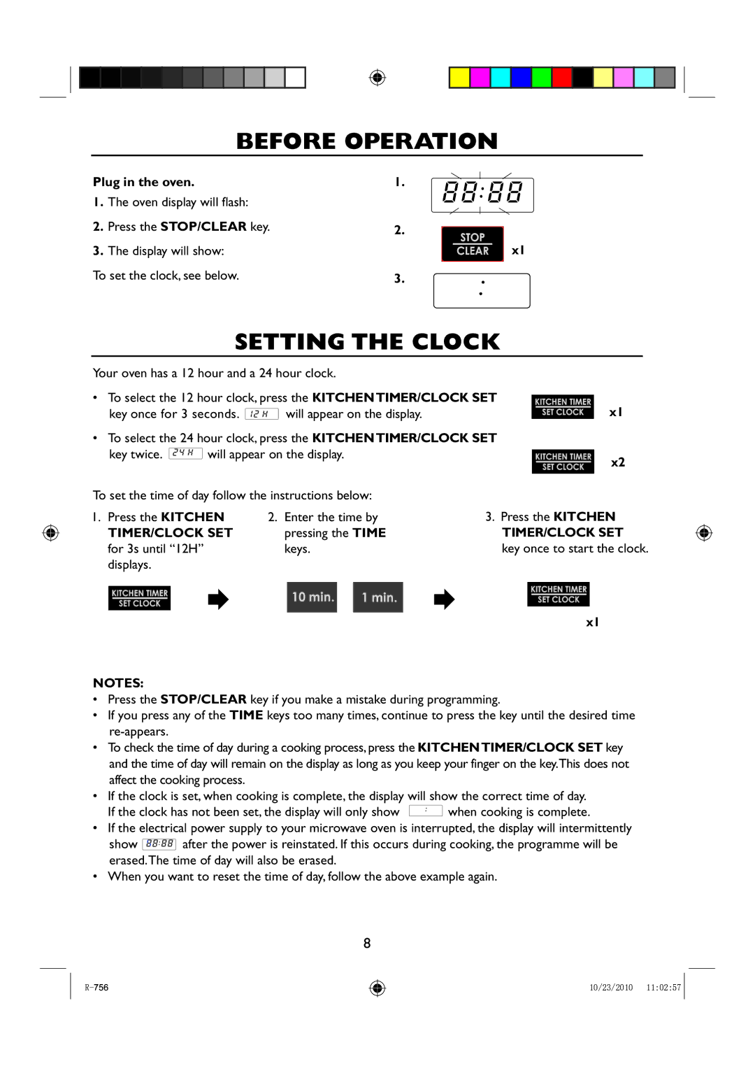 Sharp R-756 operation manual Before Operation, Setting the Clock, Plug in the oven, Timer/Clock Set 