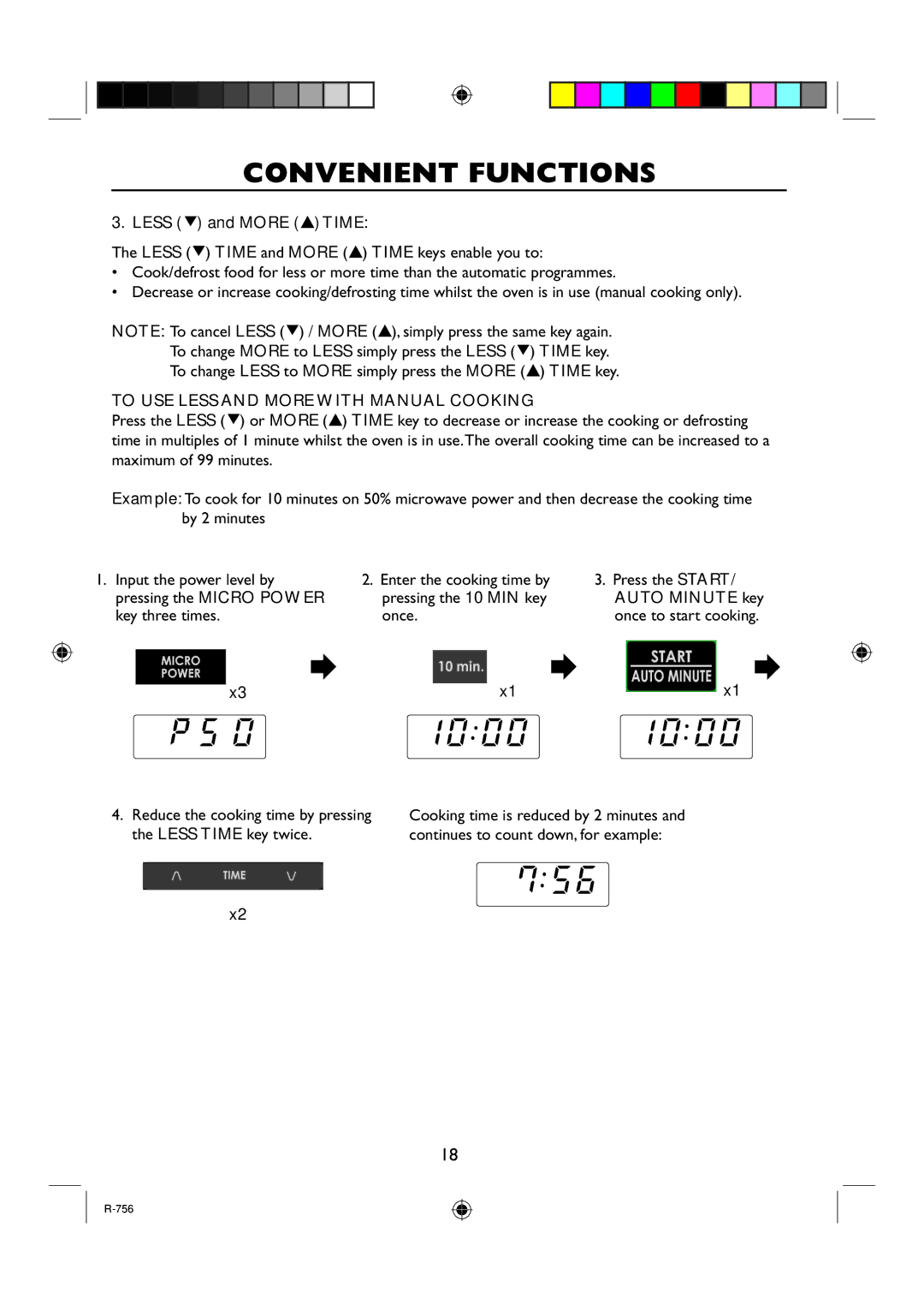 Sharp R-756 operation manual Less and More Time, To USE Less and More with Manual Cooking 