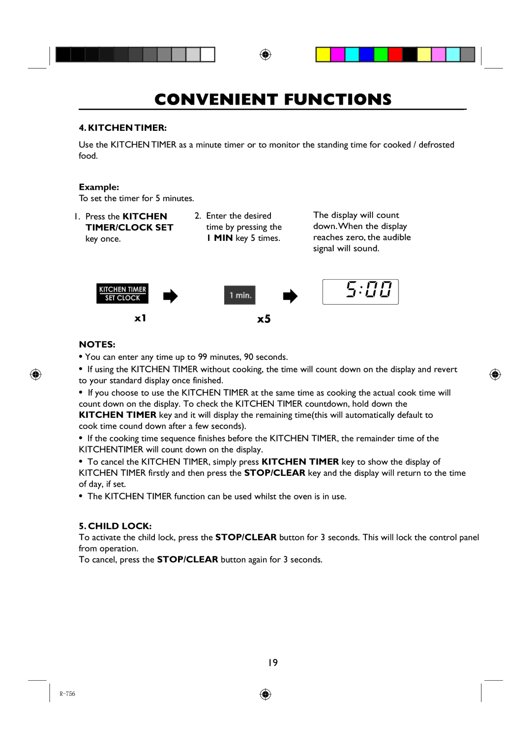 Sharp R-756 operation manual Kitchen Timer, X1x5, Child Lock 