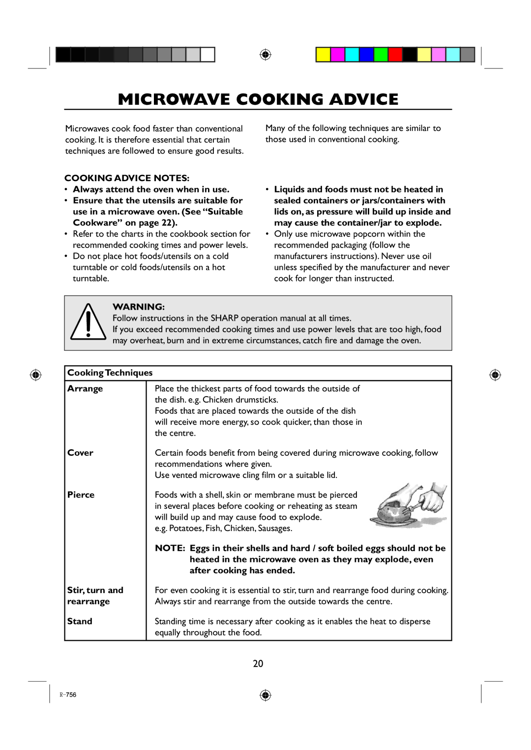 Sharp R-756 operation manual Microwave Cooking Advice, Cooking Advice Notes 