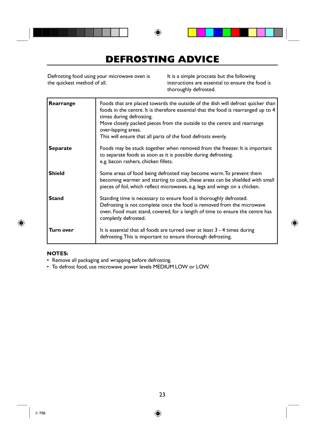 Sharp R-756 operation manual Defrosting Advice, Separate, Shield, Turn over 