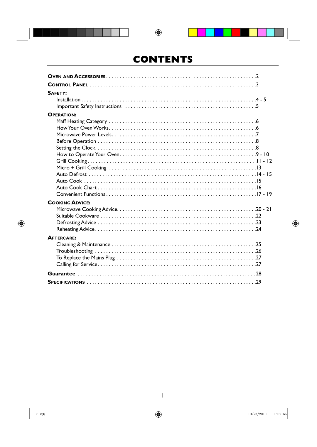 Sharp R-756 operation manual Contents 