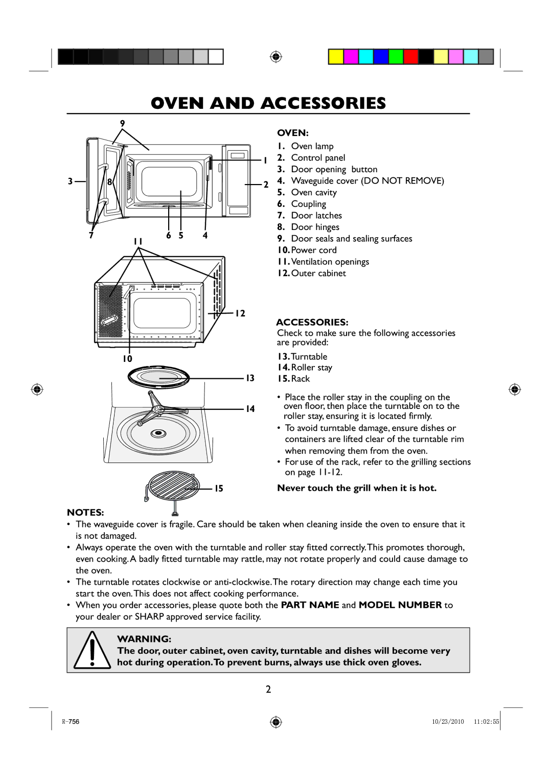 Sharp R-756 operation manual Oven and Accessories 