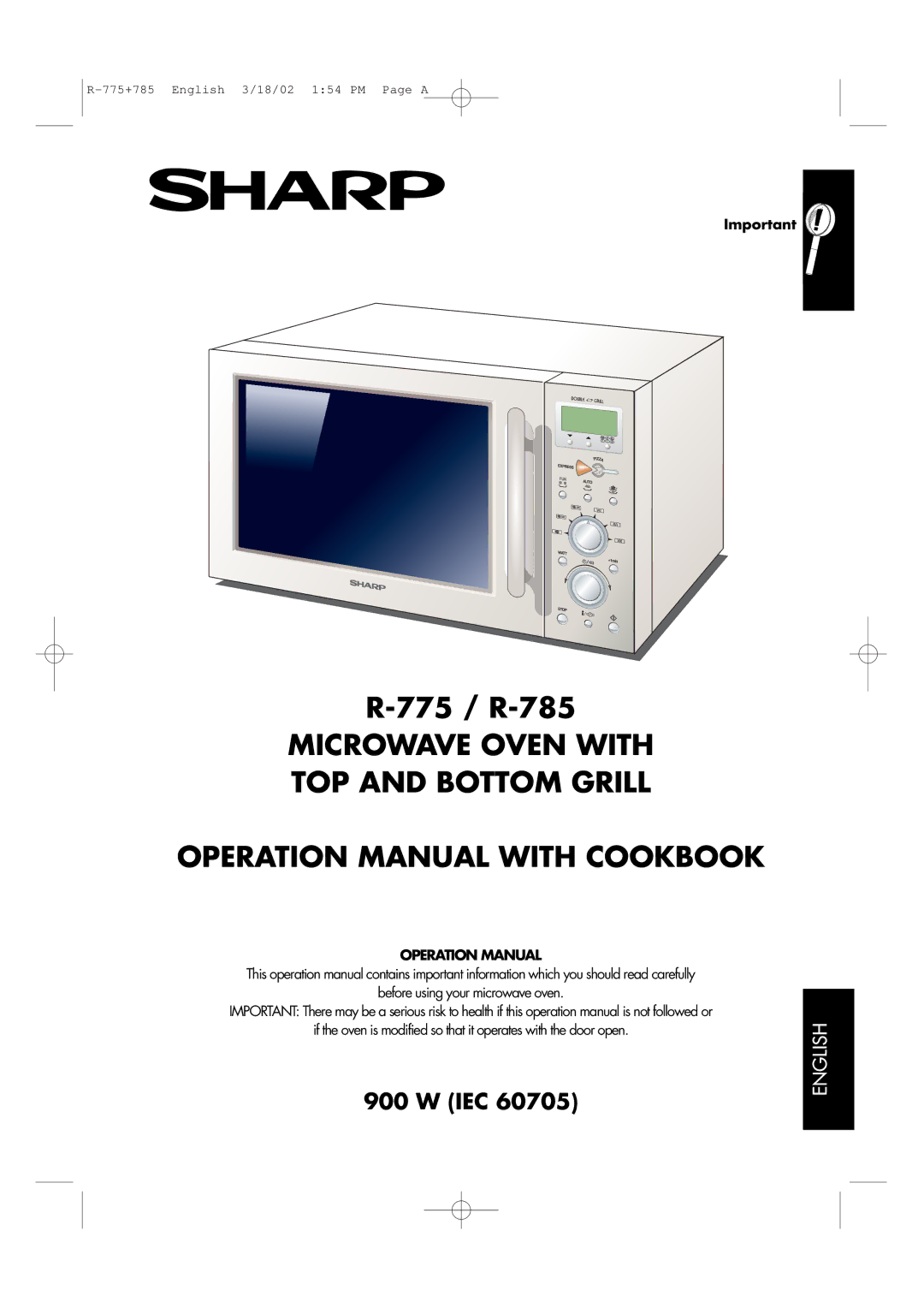 Sharp R-785, R-775 operation manual Microwave Oven with TOP and Bottom Grill 