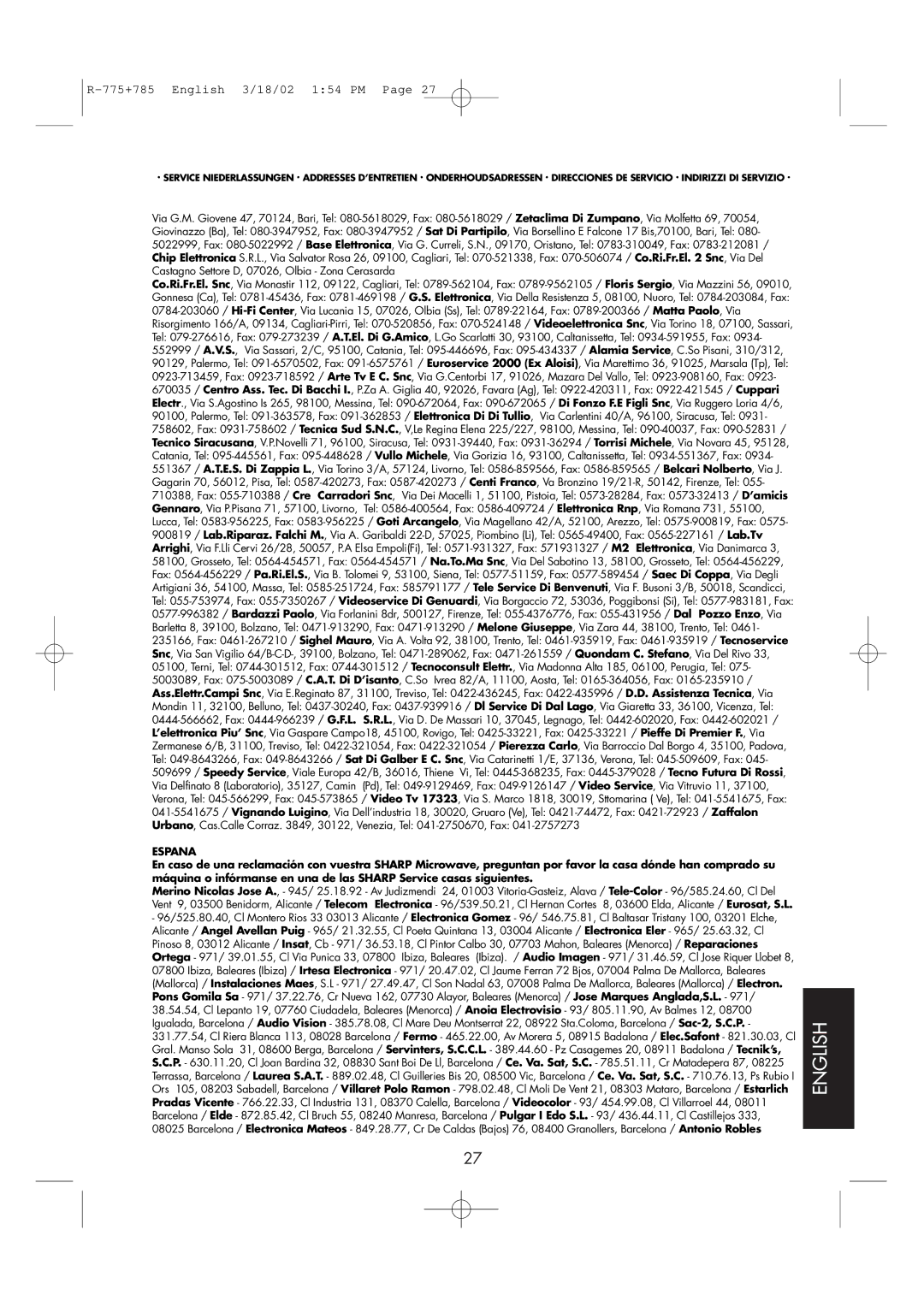 Sharp R-785, R-775 operation manual Espana 