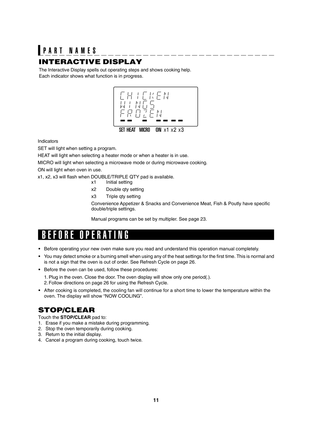 Sharp R-8000G operation manual F O R E O P E R a T I N G, Interactive Display, Stop/Clear 