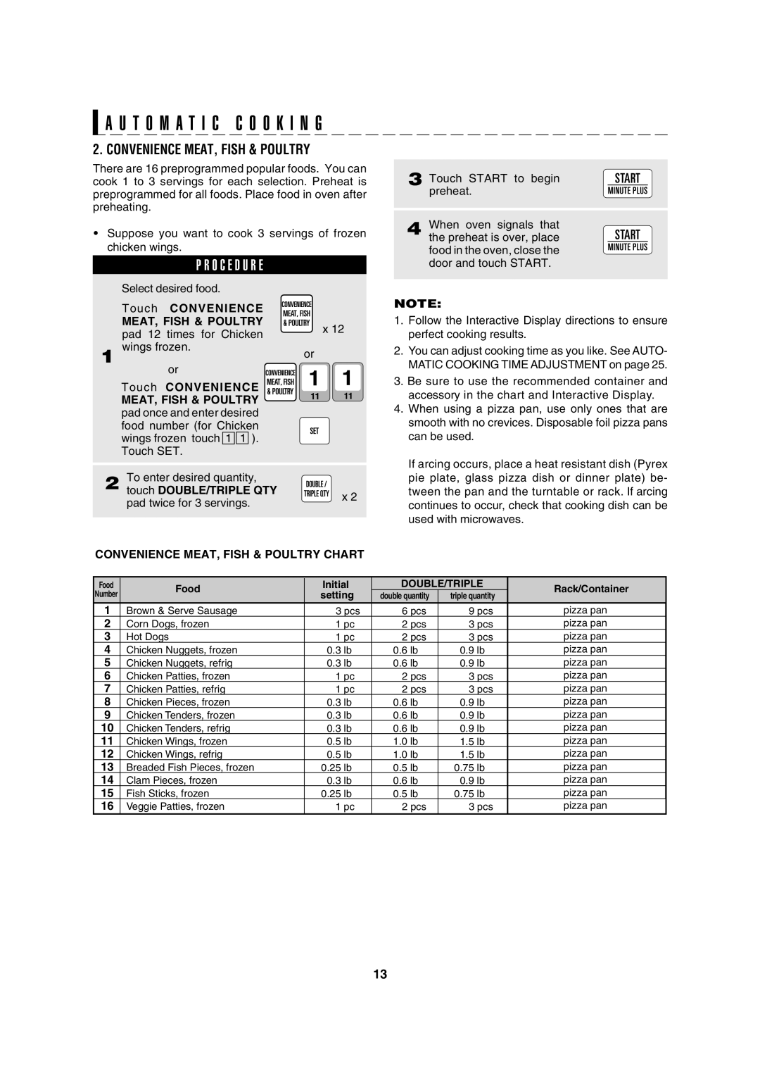 Sharp R-8000G operation manual Convenience MEAT, Fish & Poultry, Touch DOUBLE/TRIPLE QTY 